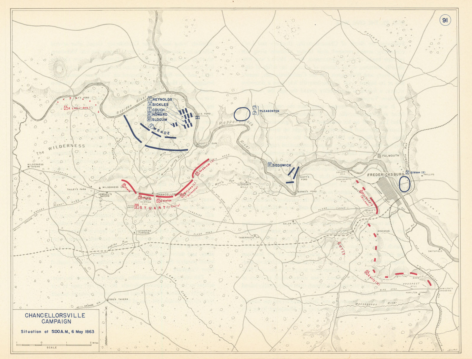 American Civil War. 5am, 6 May 1863. Battle of Chancellorsville 1959 old map