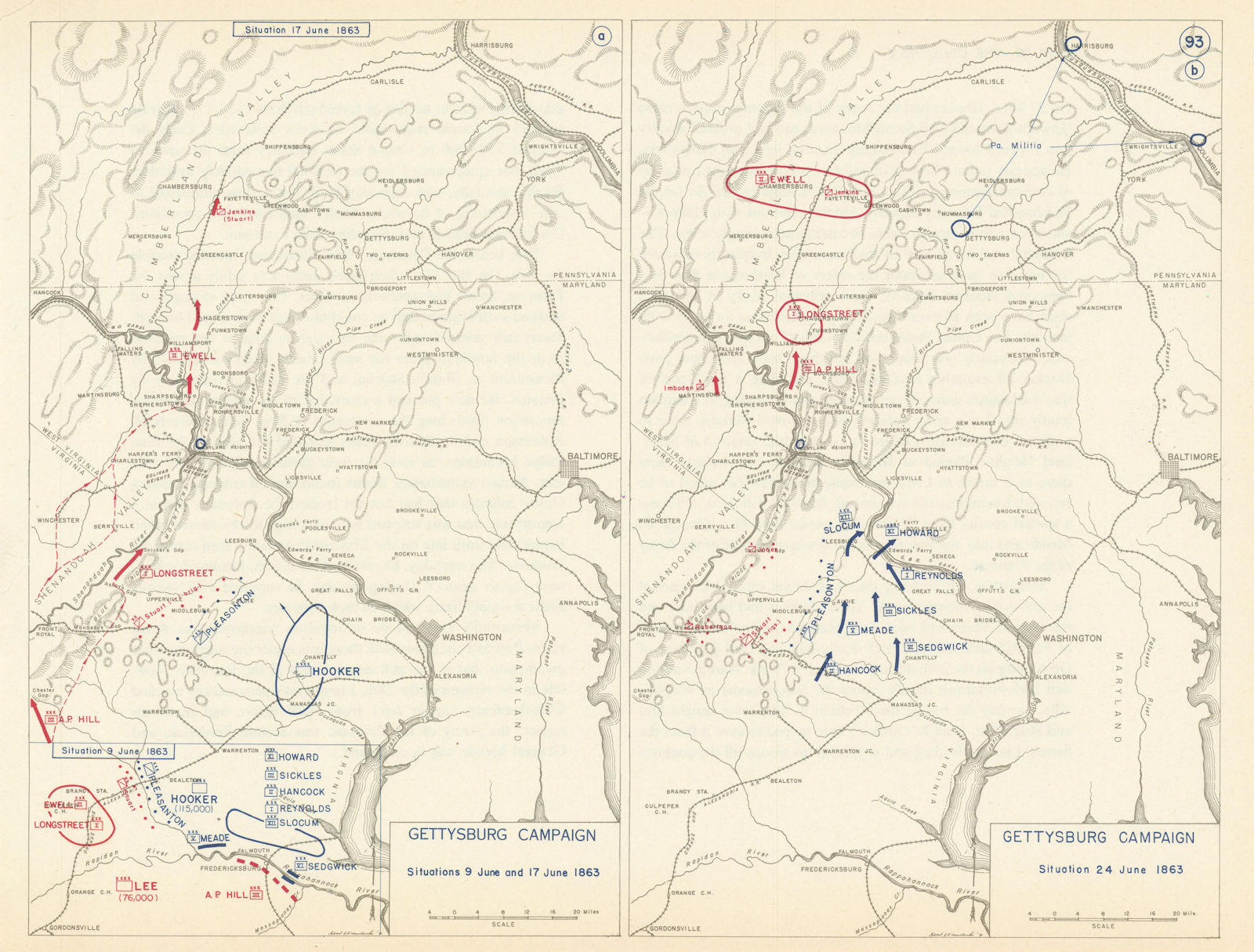 Associate Product American Civil War. 9-24 June 1863 Gettysburg Campaign 1959 old vintage map
