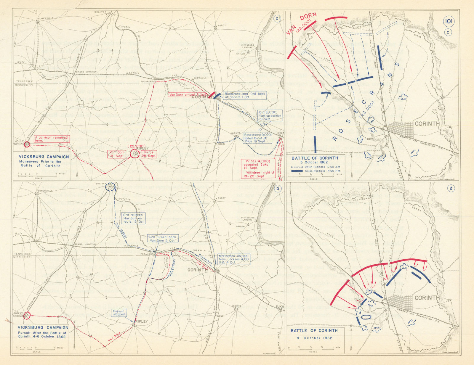 American Civil War. 3-6 Oct 1862 Vicksburg Campaign. Battle of Corinth 1959 map