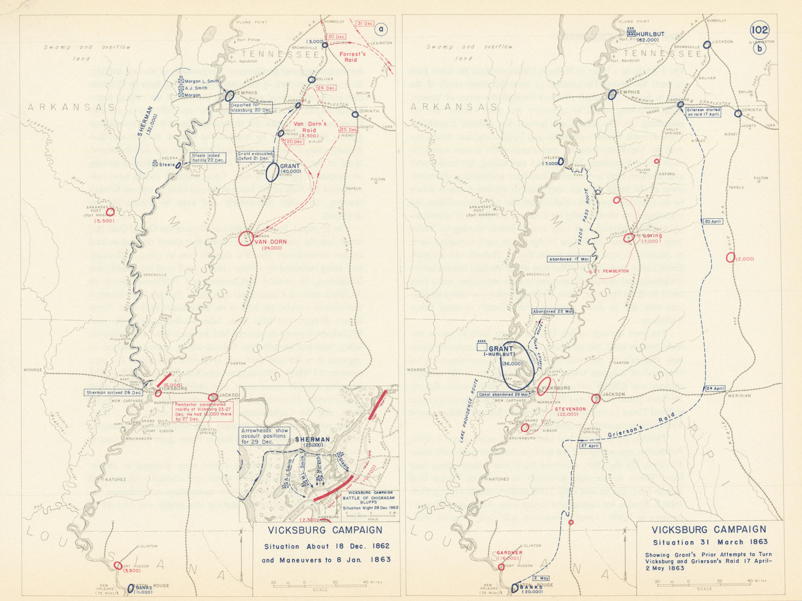 Associate Product American Civil War. 12/1862-3/1863 Vicksburg Campaign. Chickasaw Bluffs 1959 map