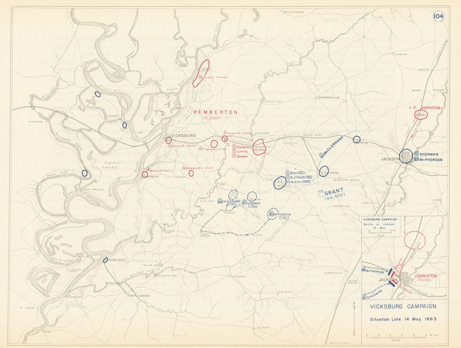 Associate Product American Civil War. 14 May 1863 Vicksburg Campaign. Battle of Jackson 1959 map