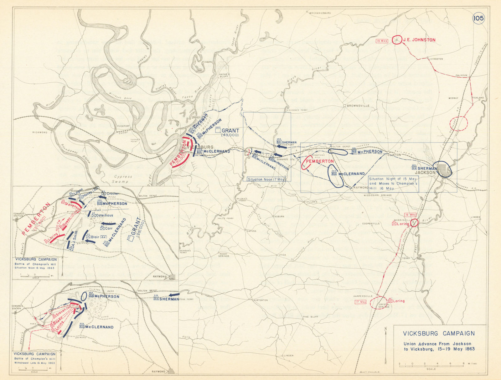 American Civil War. 15-19 May 1863 Vicksburg Campaign. Champion's Hill 1959 map