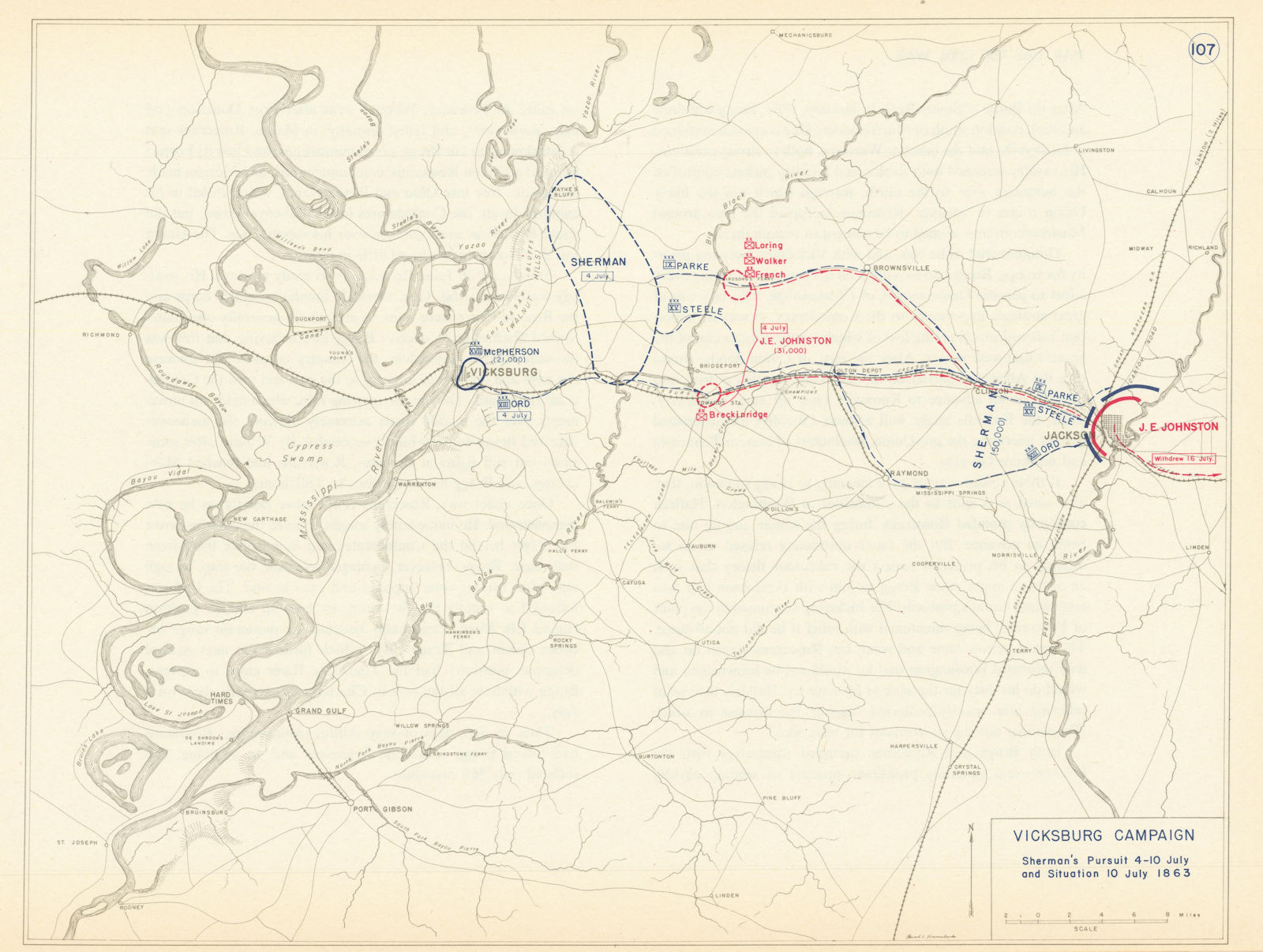 American Civil War 4-10 July 1863 Vicksburg Campaign. Sherman's Pursuit 1959 map