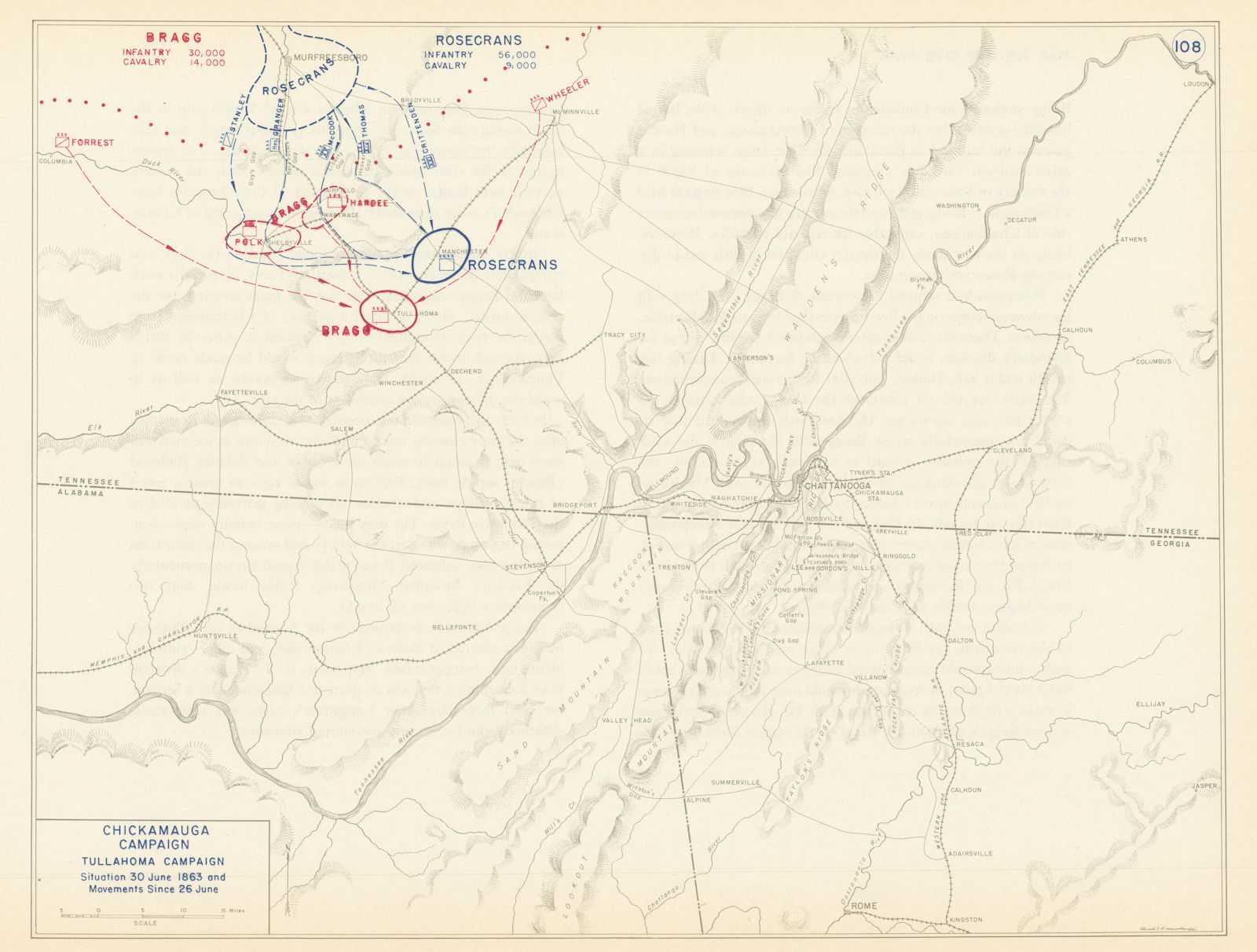 American Civil War. 26-30 June 1863 Chickamauga/Tullahoma Campaign 1959 map