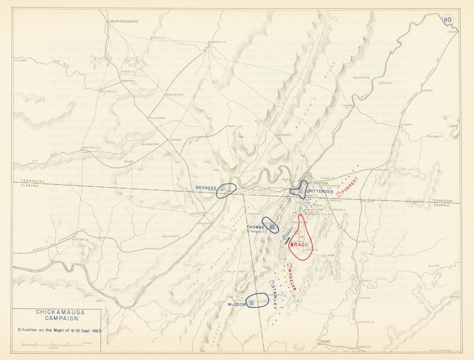 American Civil War. 9-10 September 1863 Chickamauga Campaign 1959 old map