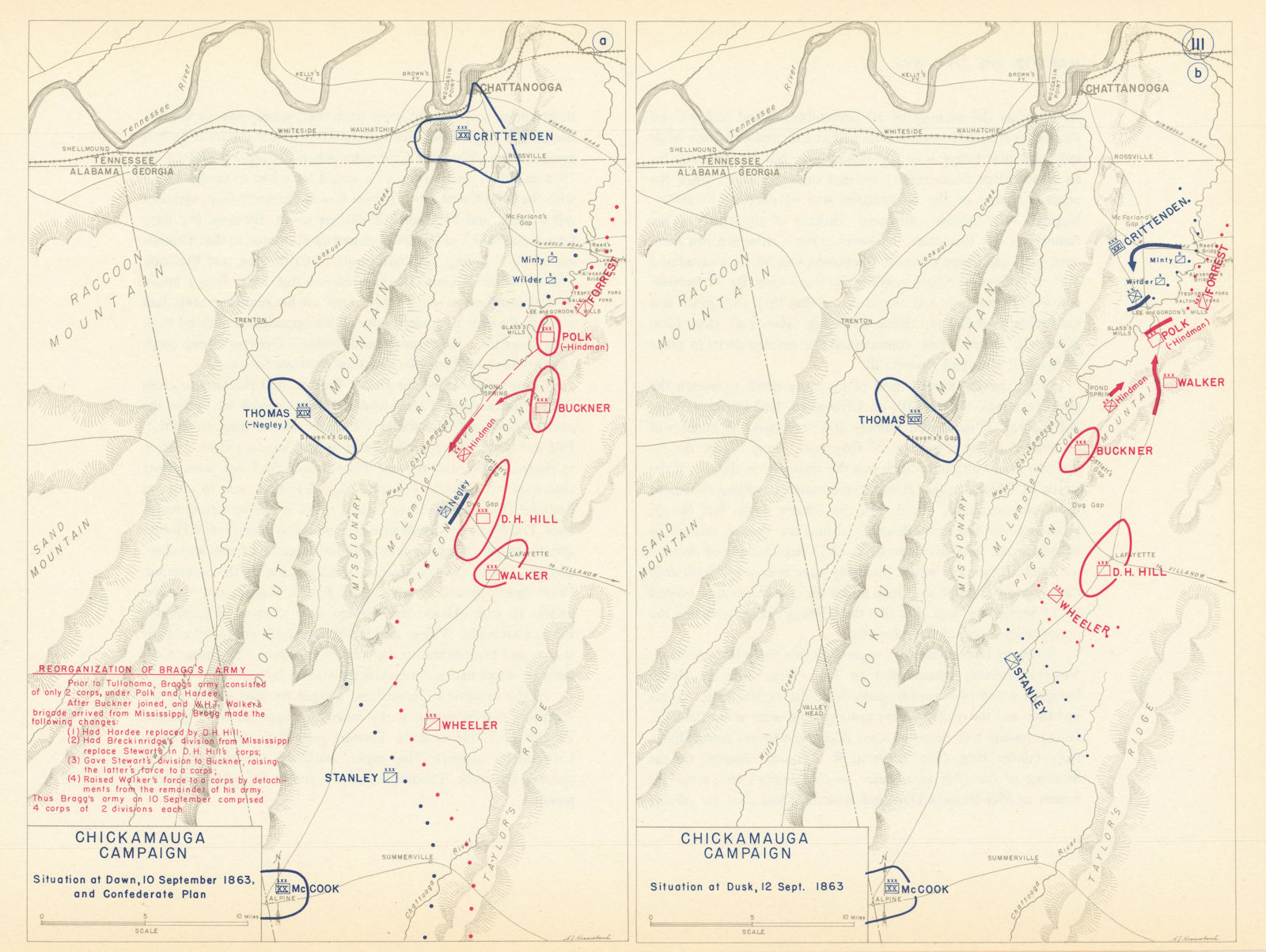 Associate Product American Civil War. 10-12 September 1863 Chickamauga Campaign 1959 old map
