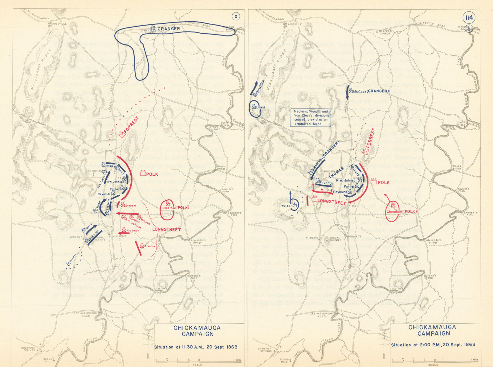 Associate Product American Civil War. 11.30am-2pm 20 September 1863 Battle of Chickamauga 1959 map