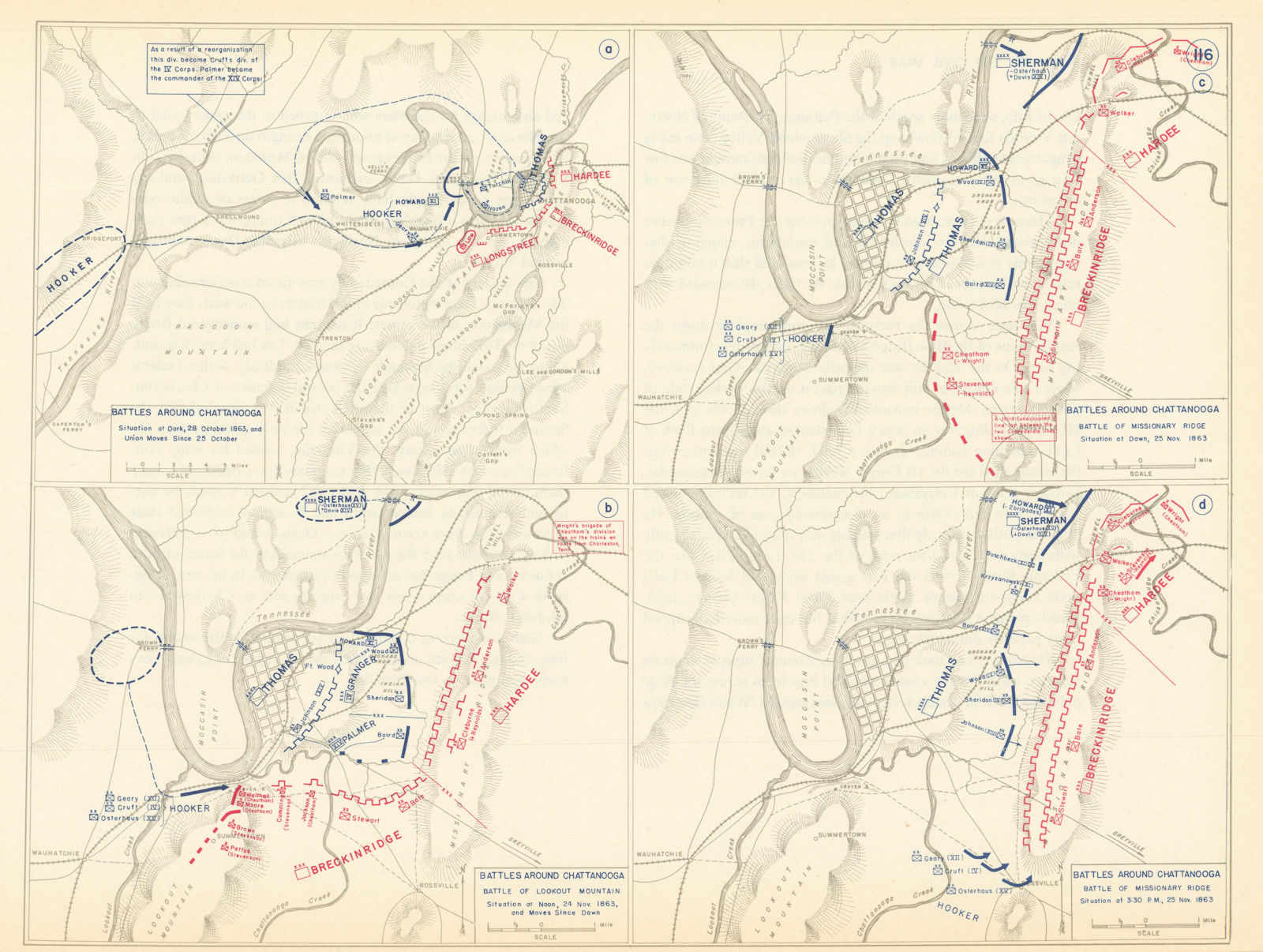 American Civil War. Oct-Nov 1863 Chattanooga battles. Missionary Ridge 1959 map