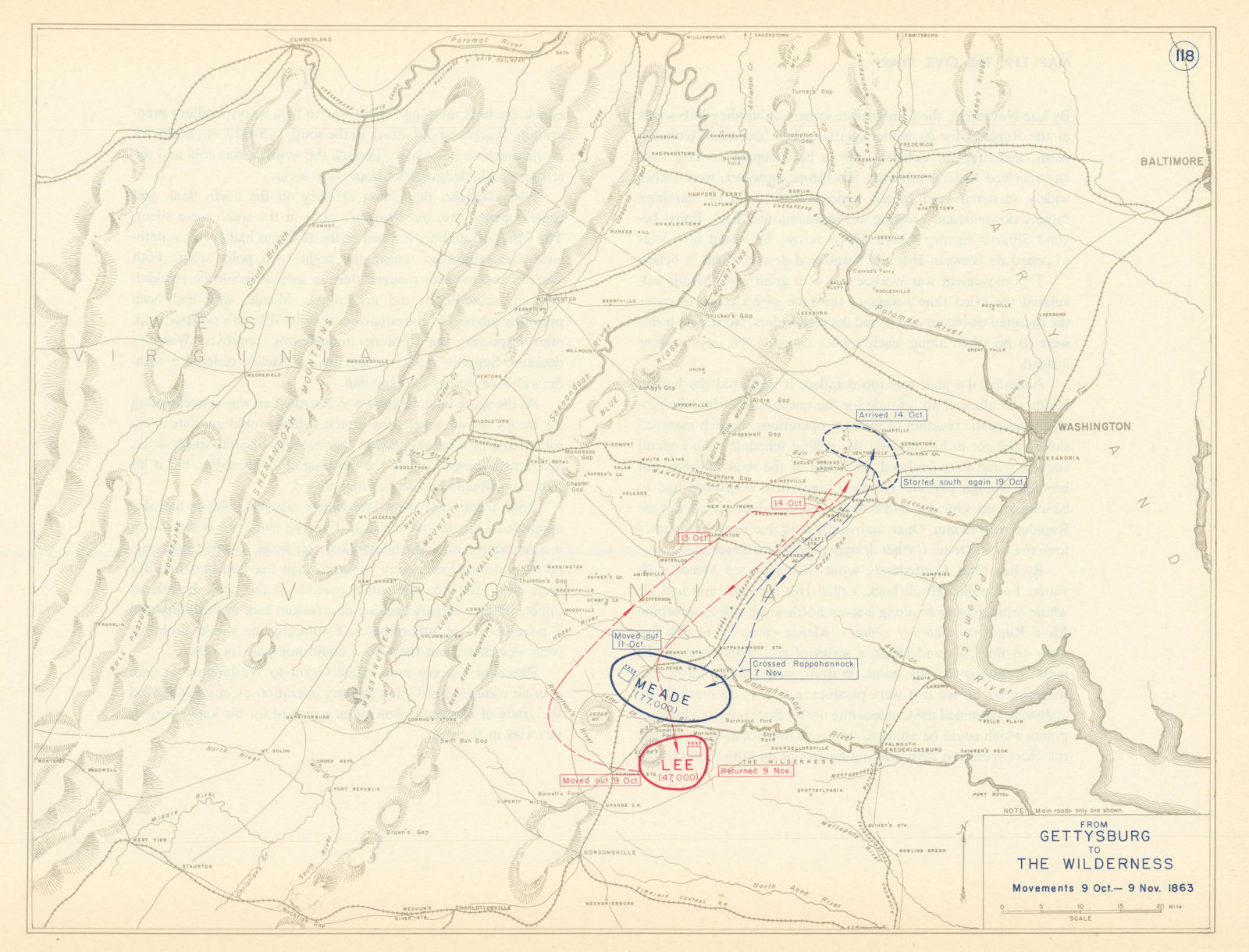 Associate Product American Civil War. 9 Oct-9 Nov 1863. From Gettysburg to The Wilderness 1959 map