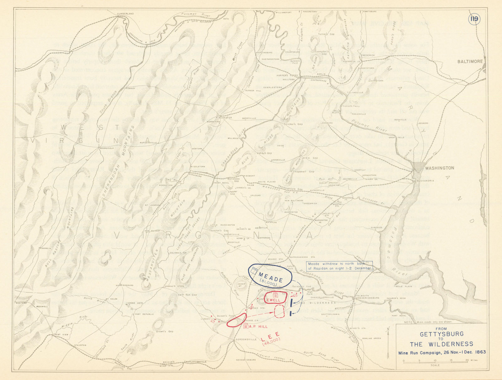 Associate Product American Civil War. 26 Nov-1 Dec 1863. Battle of Mine Run 1959 old vintage map