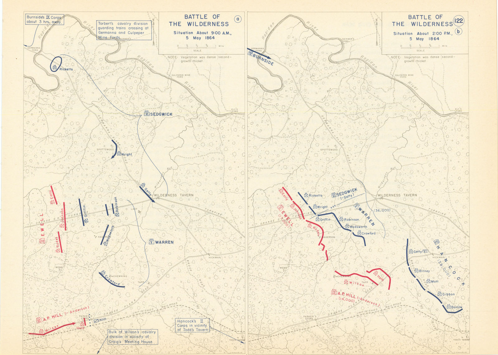 Associate Product American Civil War. 9am-2pm 5 May 1864 Battle of the Wilderness 1959 old map