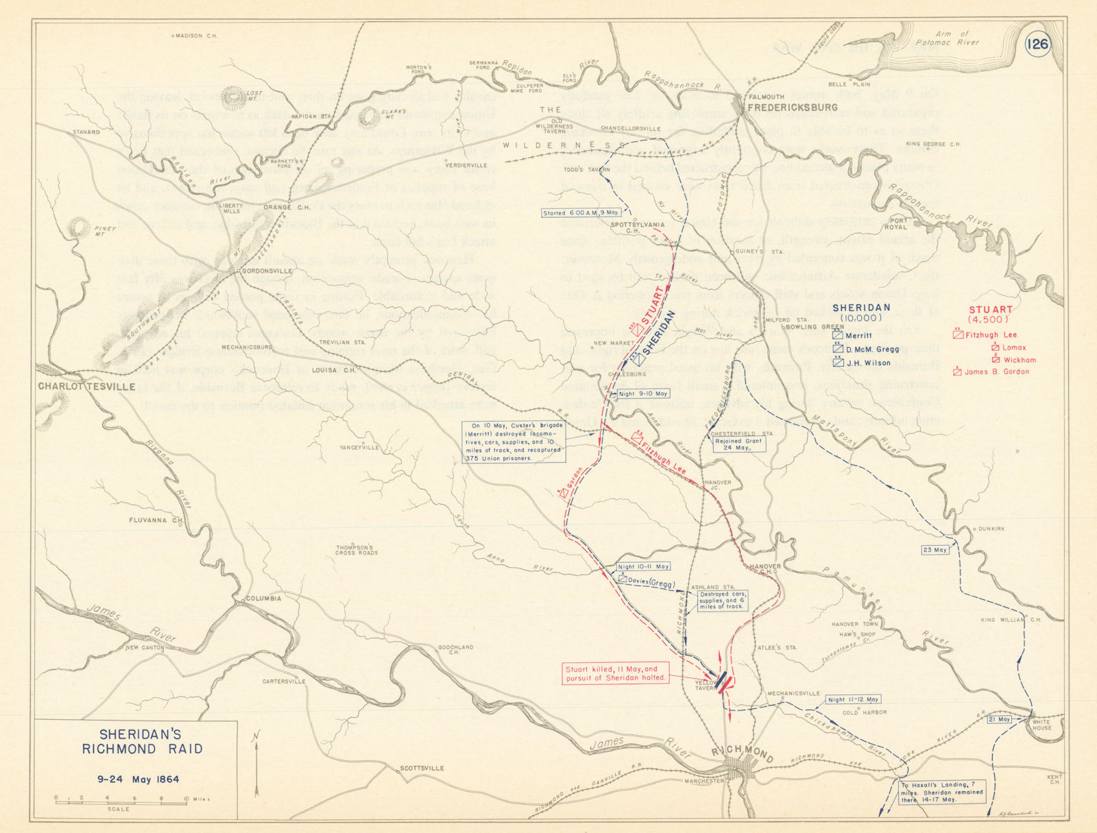 American Civil War. 9-24 May 1864. Sheridan's Richmond Raid. Virginia 1959 map