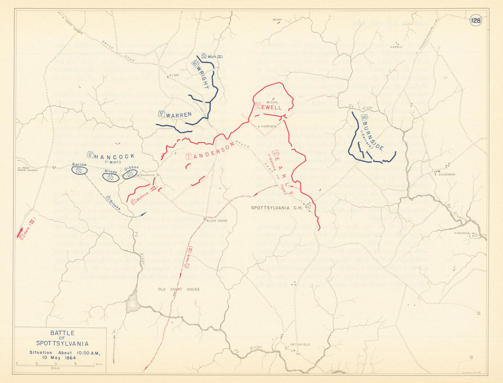American Civil War. 10am 10 May 1864 Battle of Spotsylvania. Virginia 1959 map