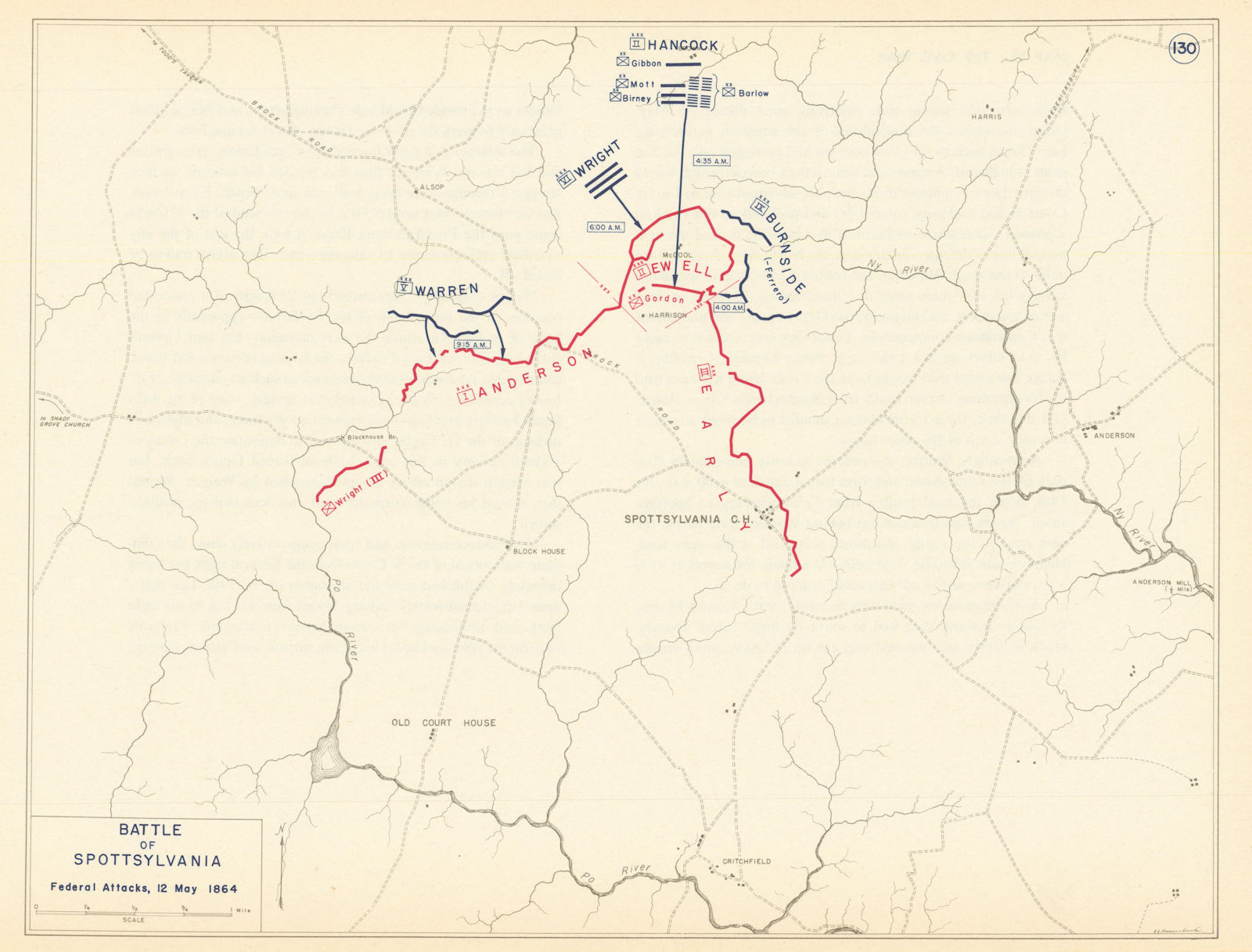 American Civil War. 12 May 1864 Battle of Spotsylvania. Federal Attacks 1959 map