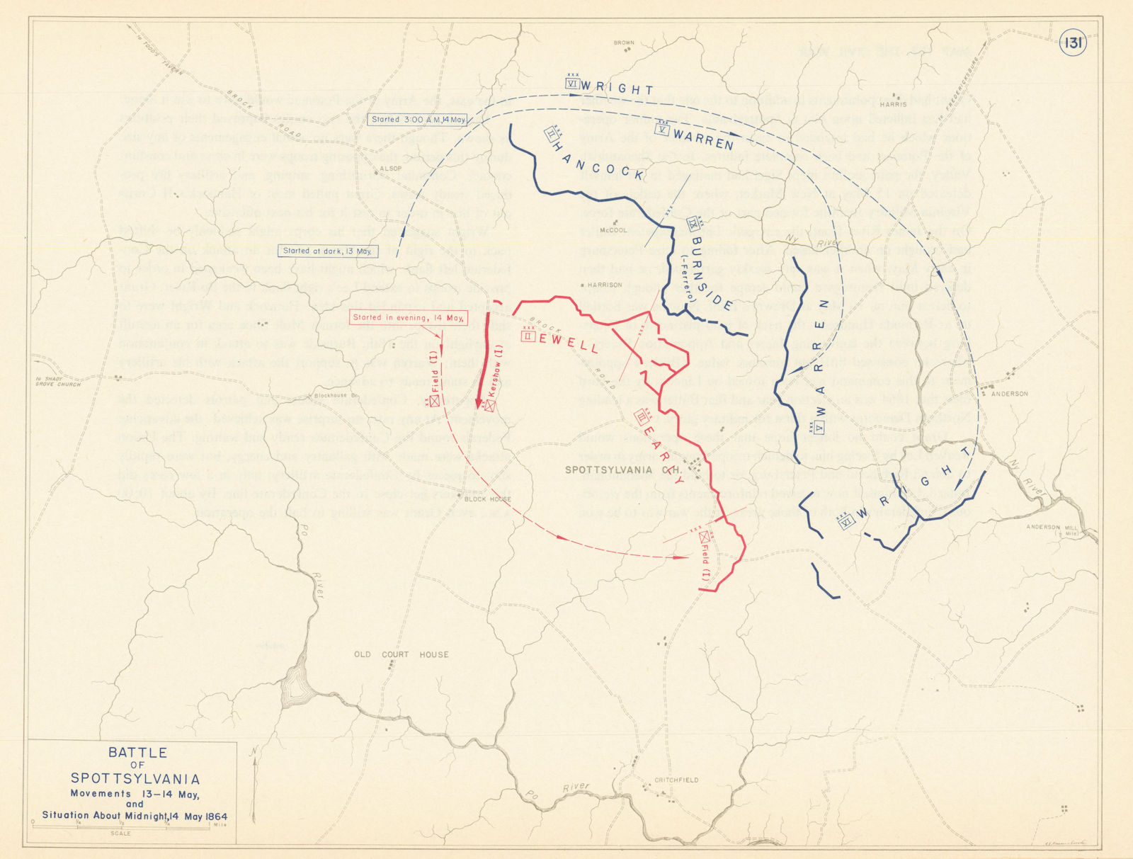 American Civil War. 13-14 May 1864 Battle of Spotsylvania. Virginia 1959 map