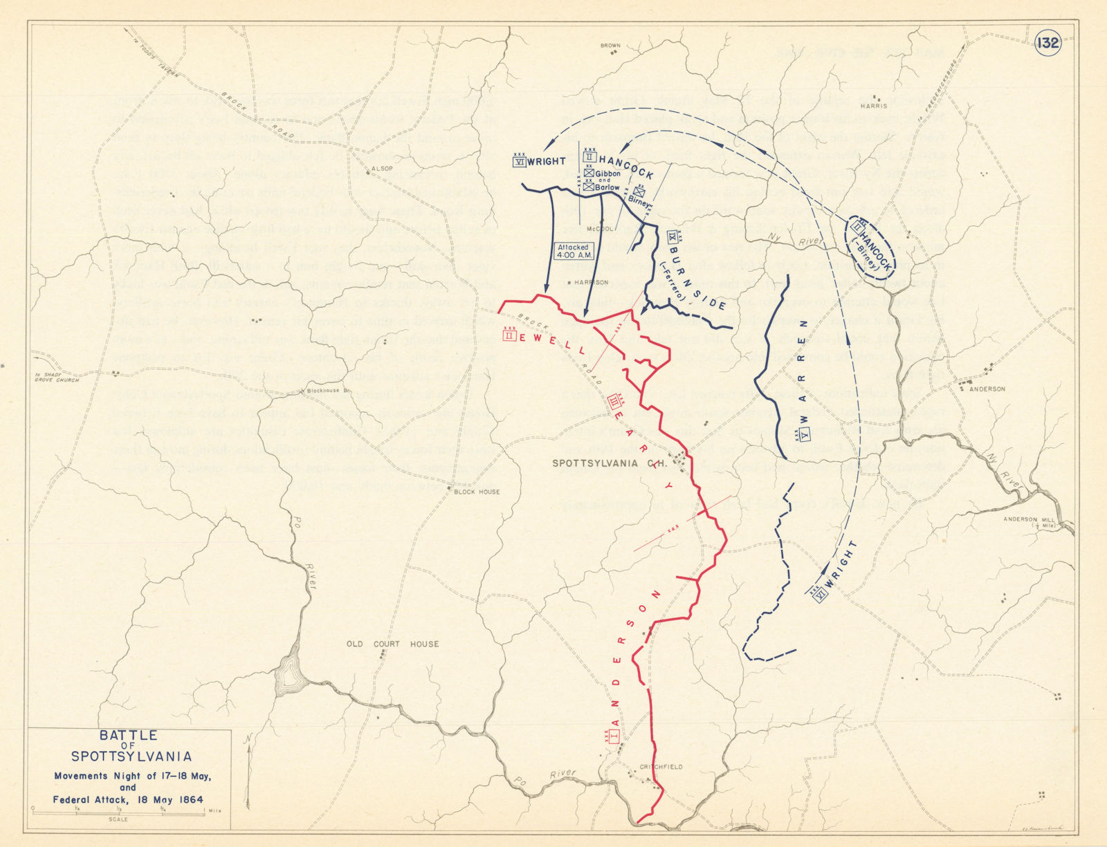 American Civil War. 17-18 May 1864 Battle of Spotsylvania. Union Attack 1959 map