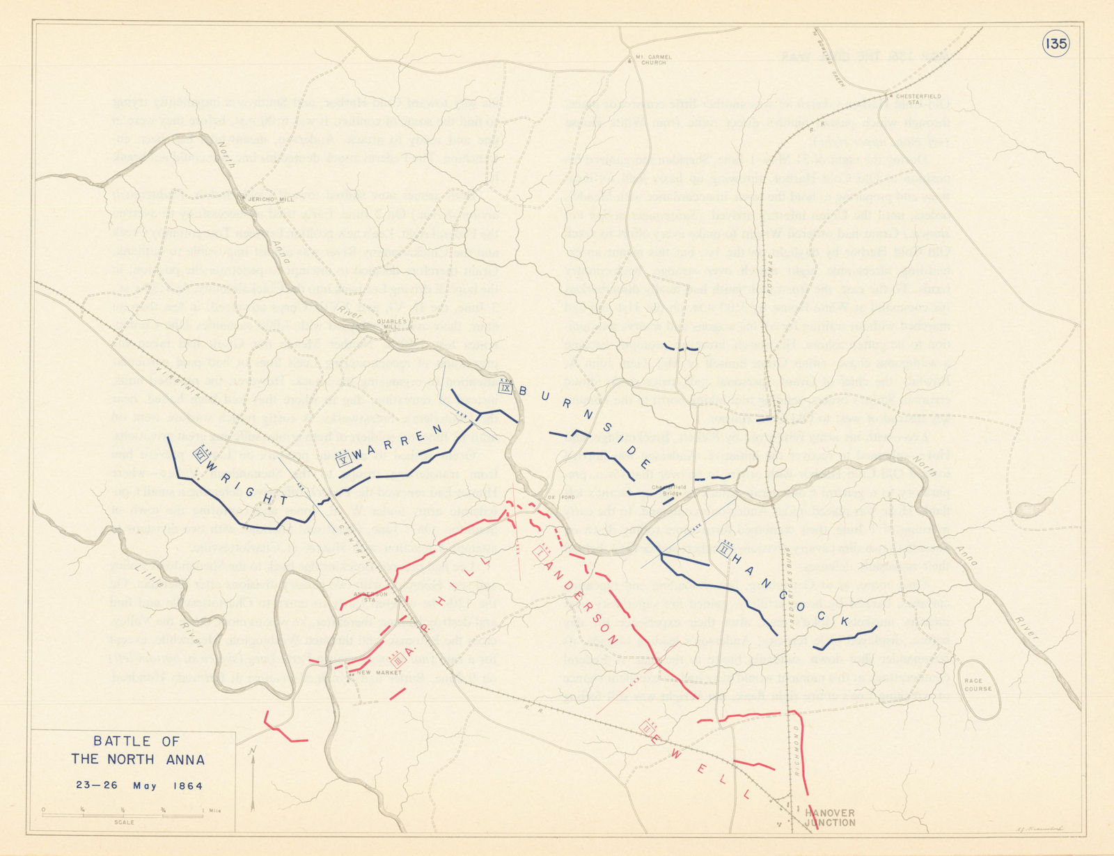American Civil War. 23-26 May 1864 Battle of The North Anna. Virginia 1959 map