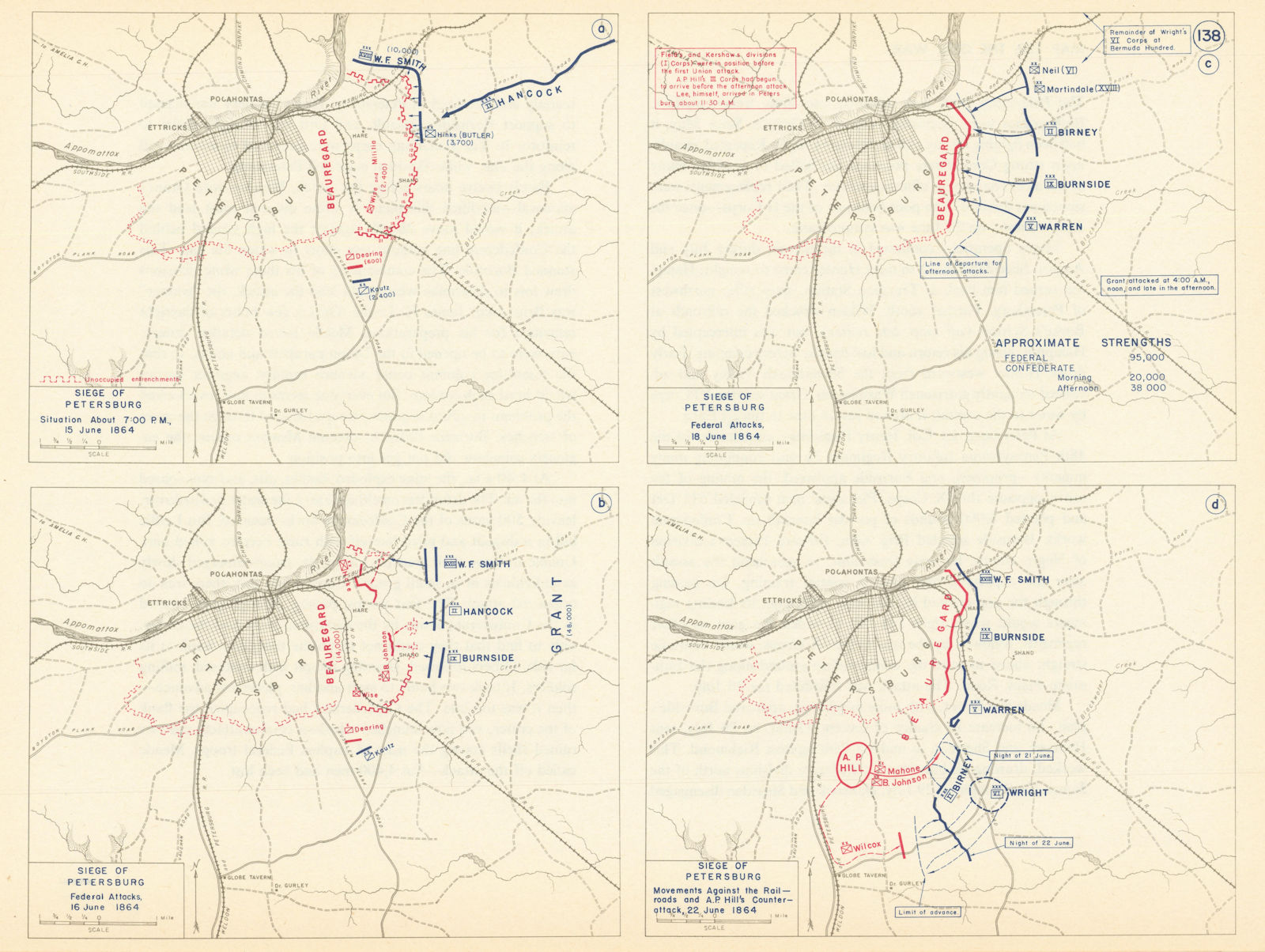 American Civil War. 15-22 June 1864. Siege of Petersburg            1959 map