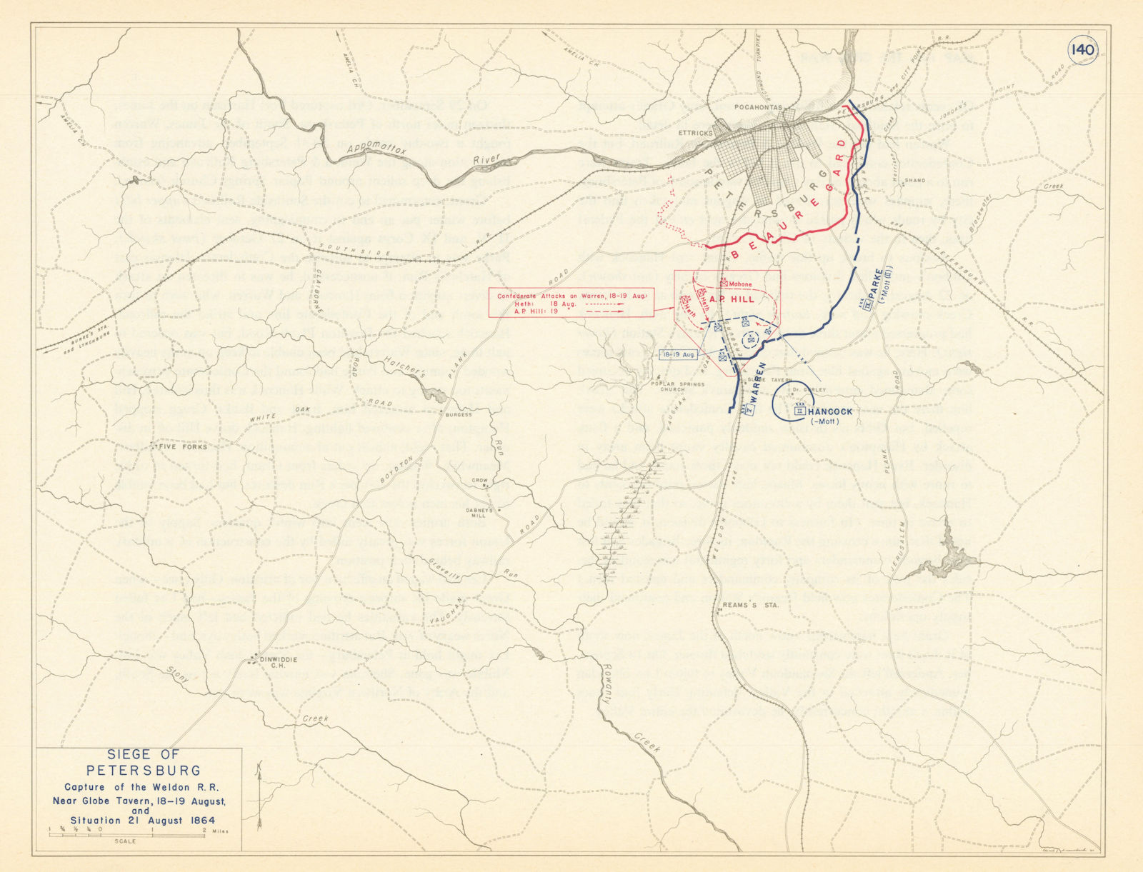 American Civil War. August 1864 Siege of Petersburg. Globe Tavern 1959 old map