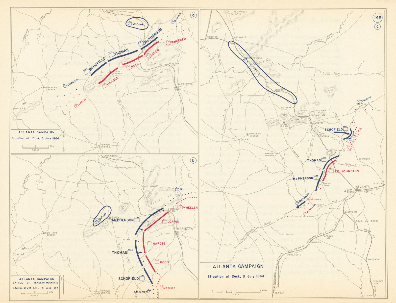 Associate Product American Civil War. June-July 1864 Atlanta Campaign. Kenesaw Mountain 1959 map