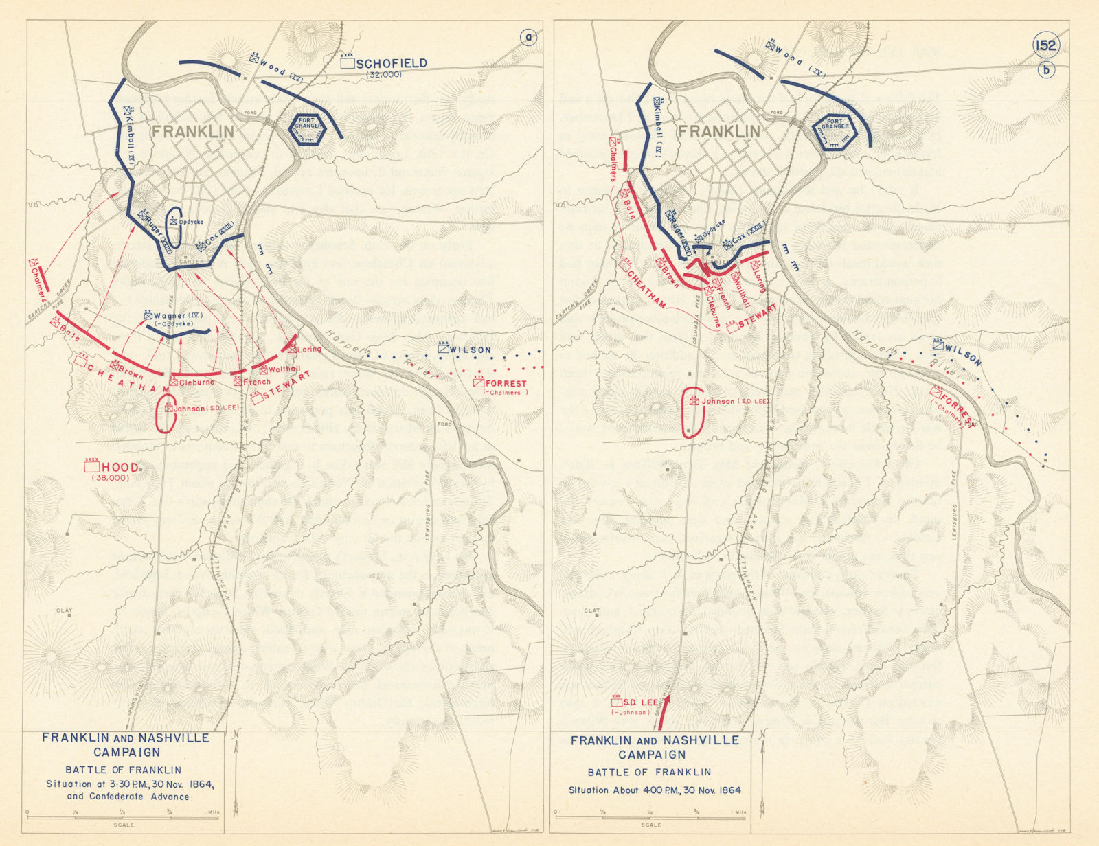 American Civil War. 30 November 1864. Battle of Franklin. Tennessee 1959 map