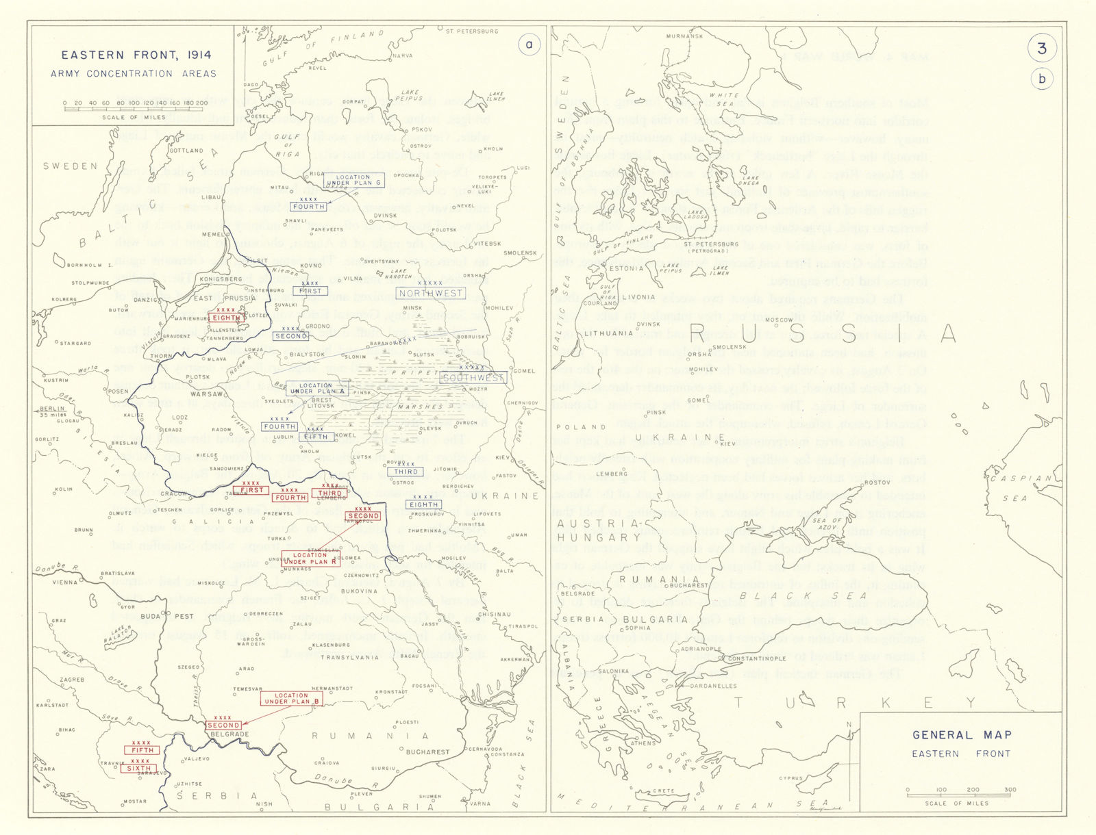World War 1. Eastern Front, 1914. Army Concentration Areas 1959 old map