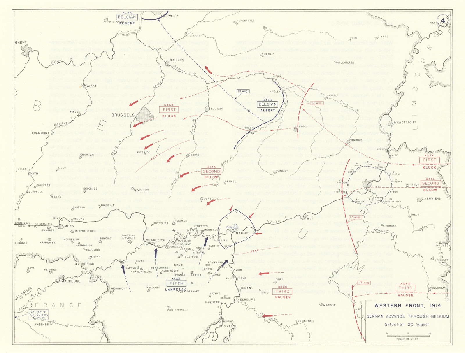 Associate Product World War 1. Western Front 20 Aug 1914. German Advance through Belgium 1959 map