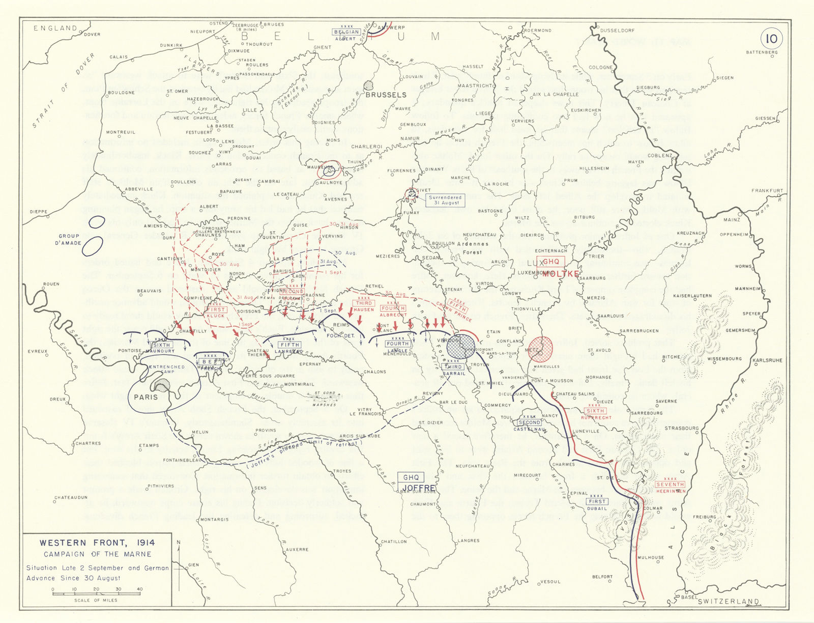 World War 1. Western Front 30 August-2 September 1914. Marne Campaign 1959 map
