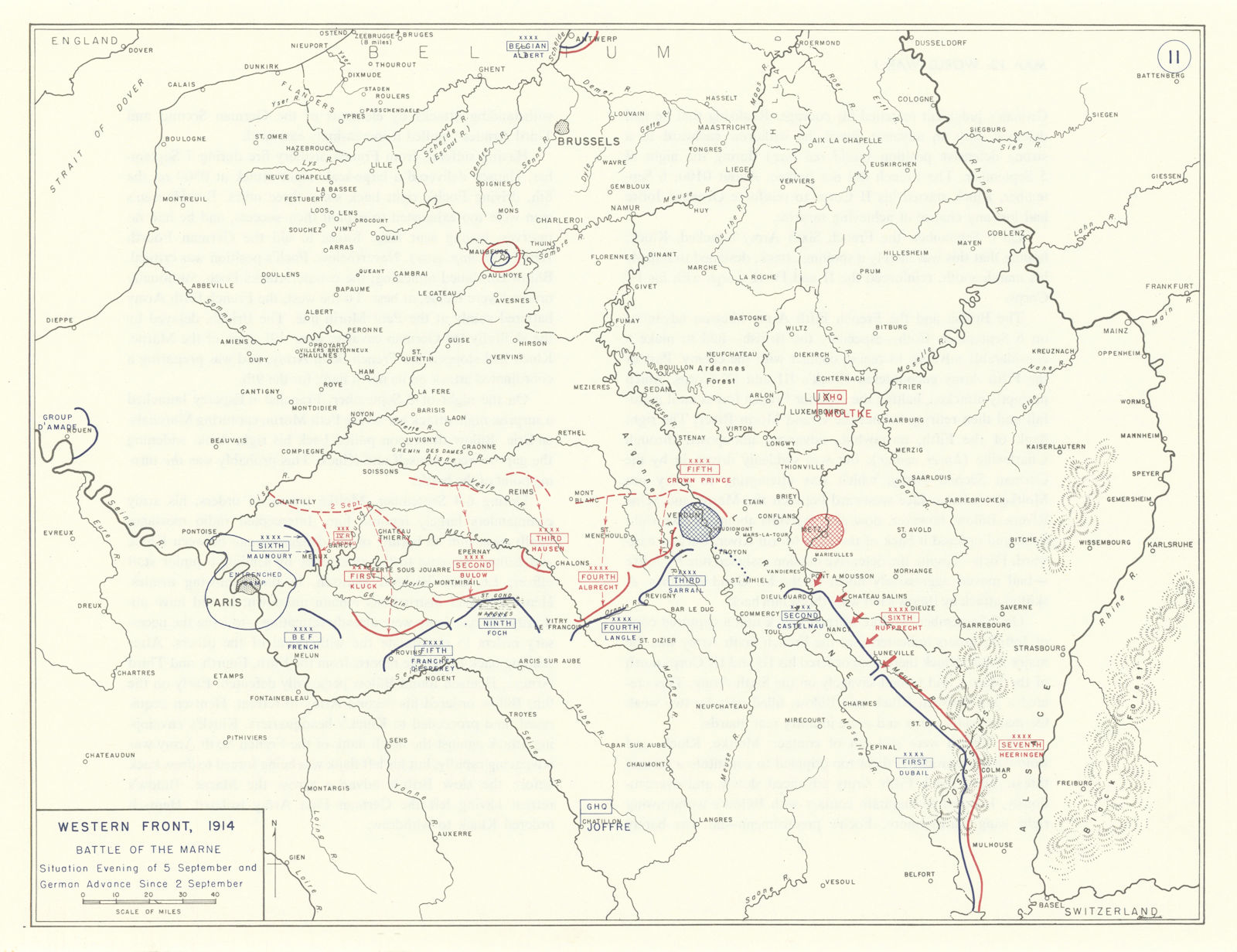 World War 1. Western Front 2-5 September 1914. Battle of the Marne 1959 map