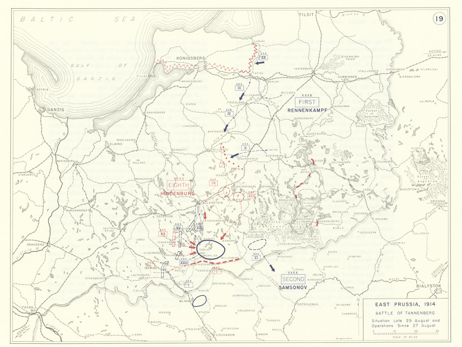Associate Product World War 1. East Prussia 27-29 August 1914. Battle of Tannenberg 1959 old map