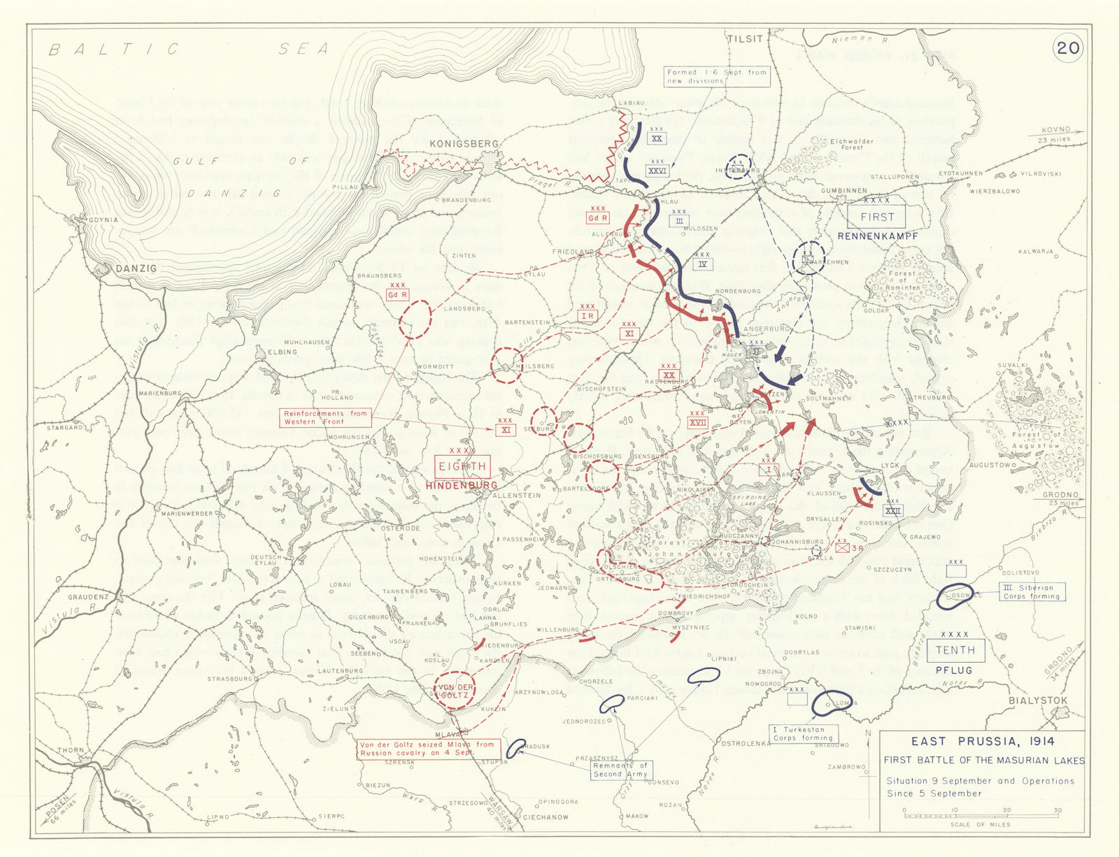 World War 1. East Prussia 5-9 September 1914. Masurian Lakes 1st Battle 1959 map