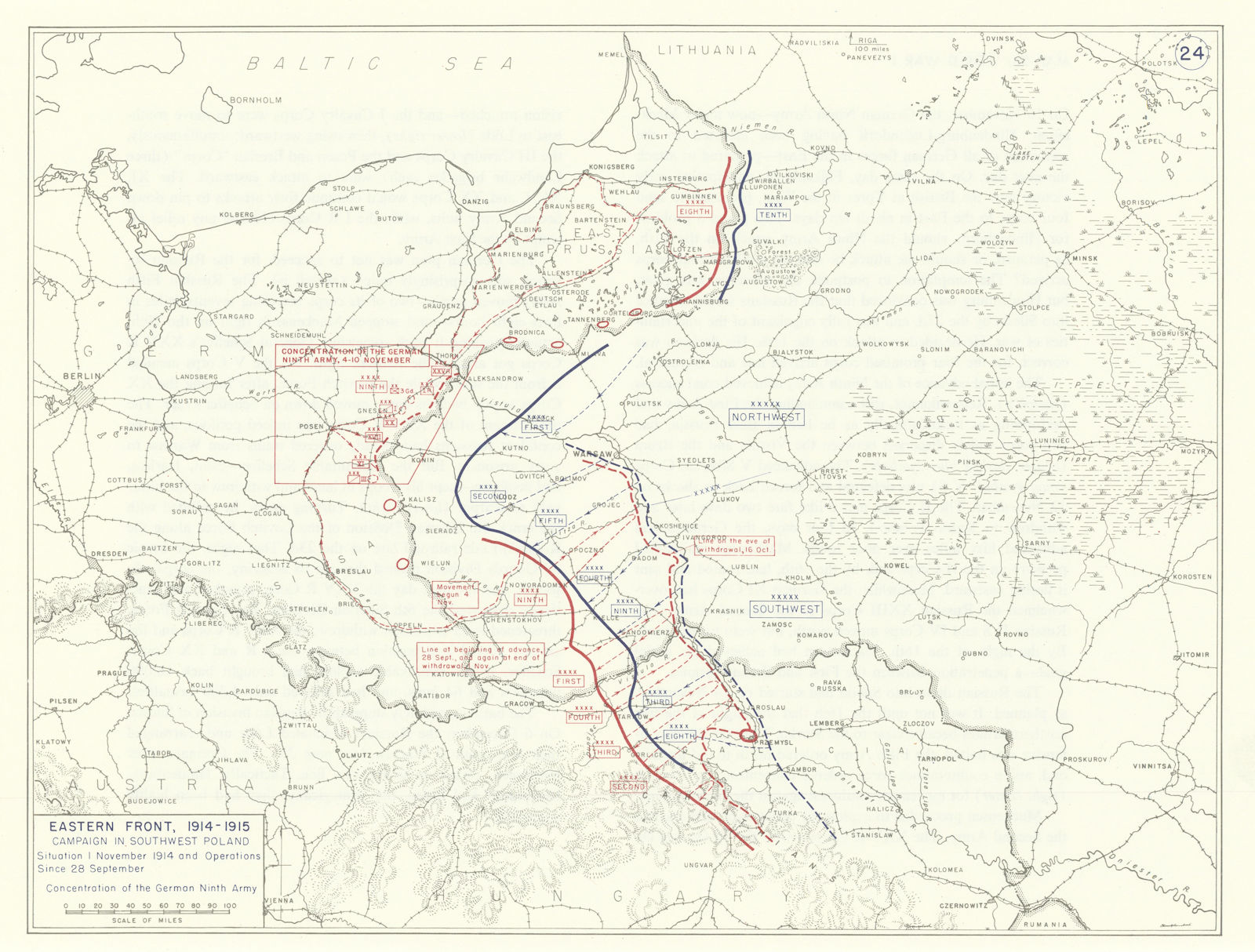 World War 1. Eastern Front Sept-Nov 1914. SW Poland. German Ninth Army 1959 map