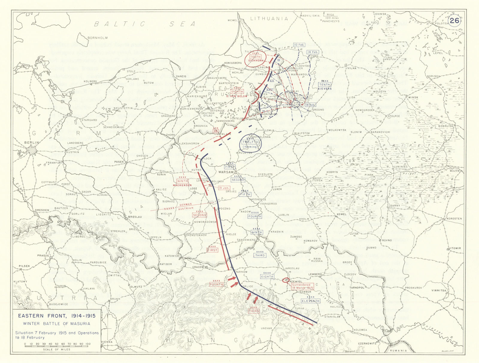World War 1. Eastern Front 7-18 February 1915. Winter Battle of Masuria 1959 map