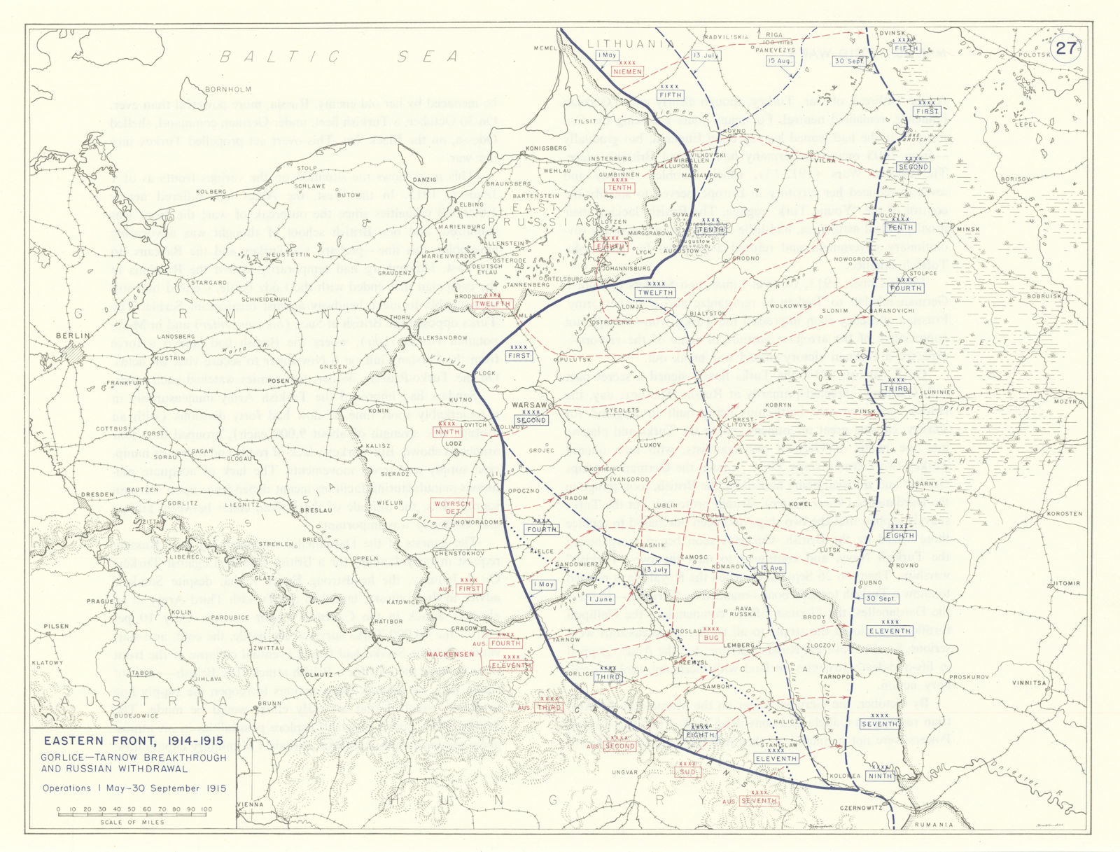 World War 1. Eastern Front May-Sept 1915. Gorlice-Tarnow Breakthrough 1959 map