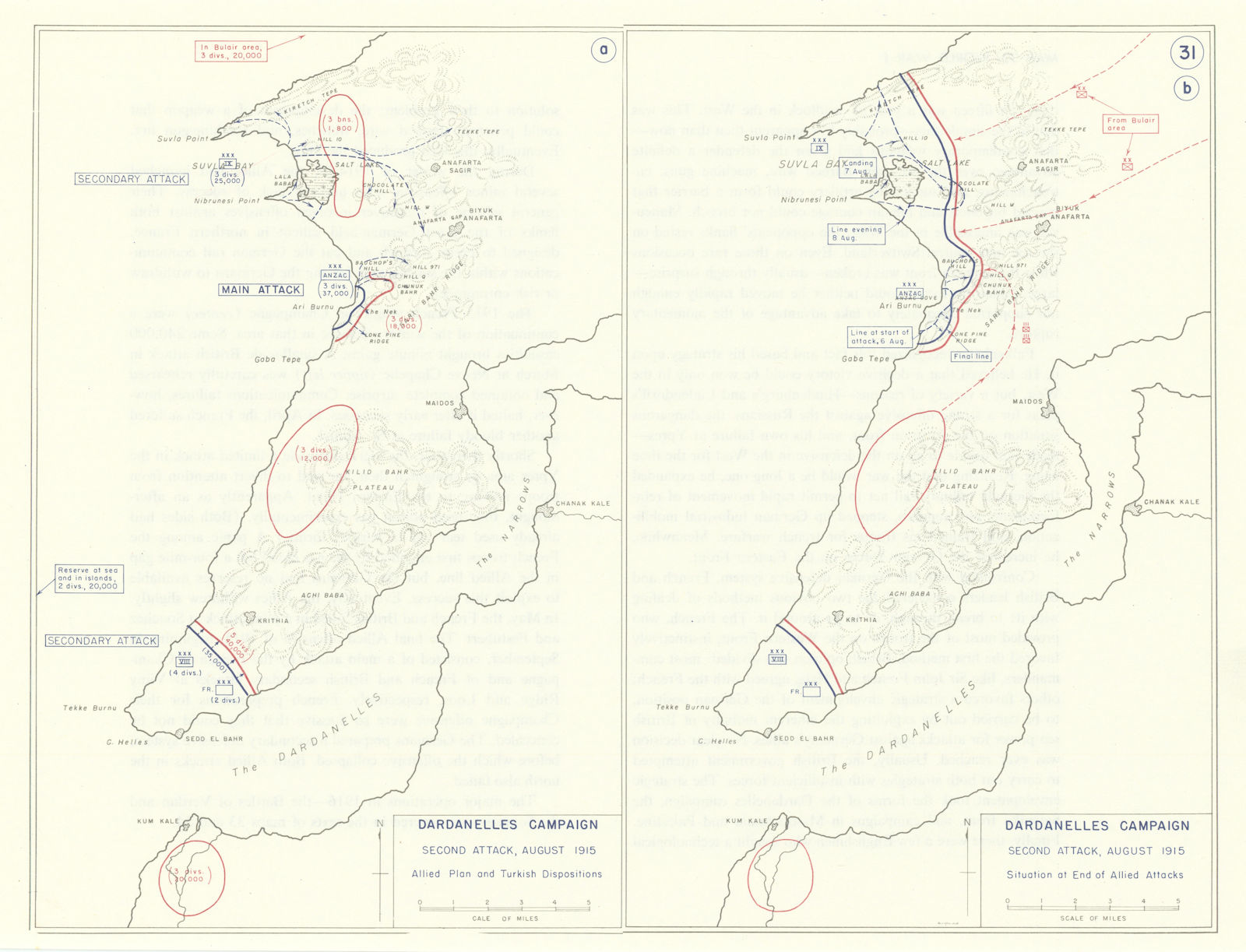 World War 1. Dardanelles Campaign. August 1915 Second Allied Attack 1959 map