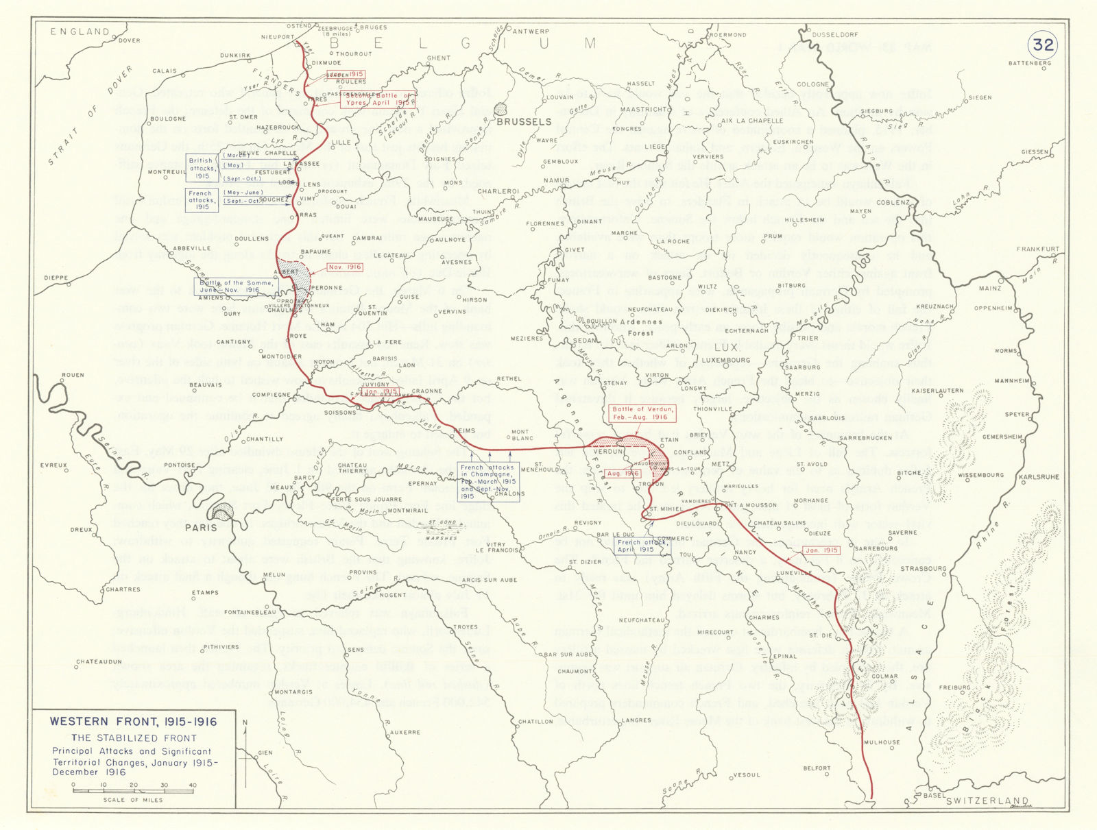 World War 1. Western Front 1915-1916. Attacks & Territorial Changes 1959 map