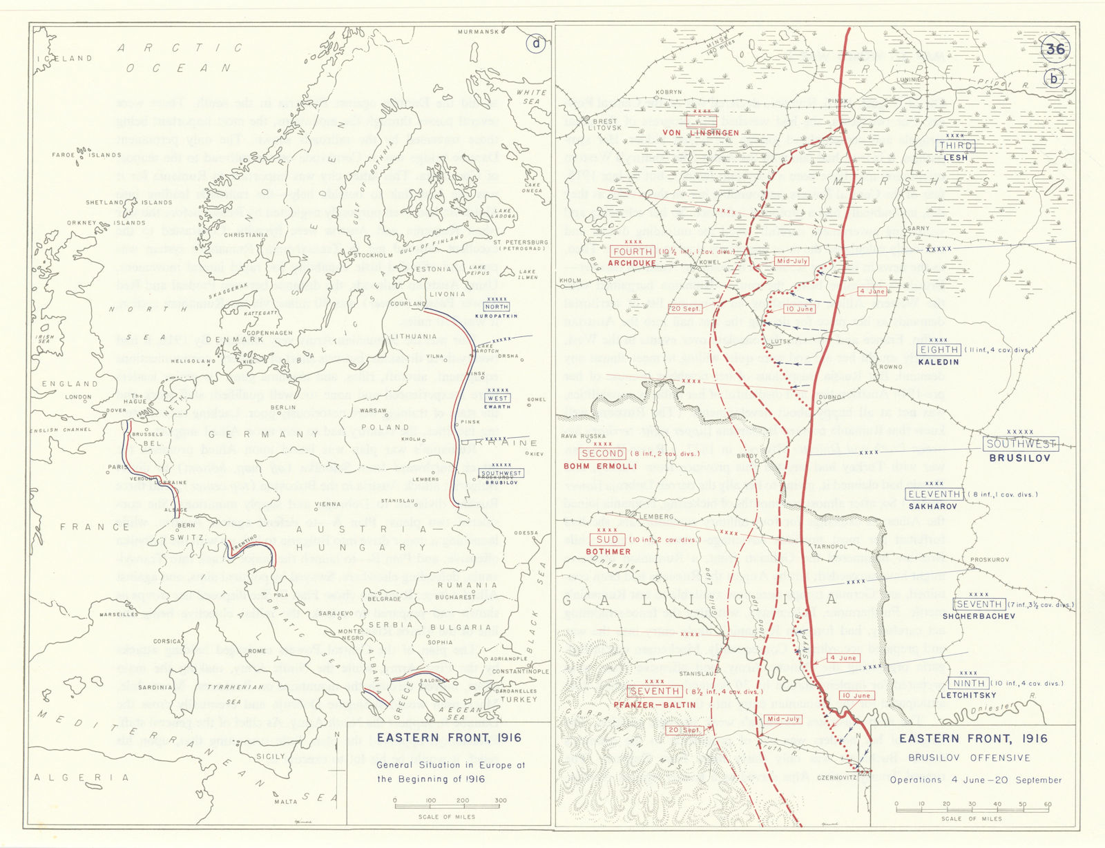 World War 1. Eastern Front. June-Sept 1916 Brusilov Offensive 1959 old map