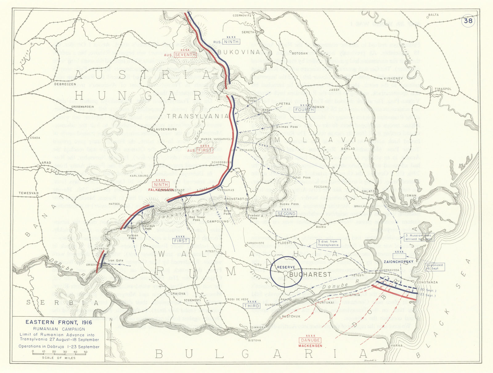 World War 1. Eastern Front Aug-Sept 1916. Romania. Transylvania Dobruja 1959 map
