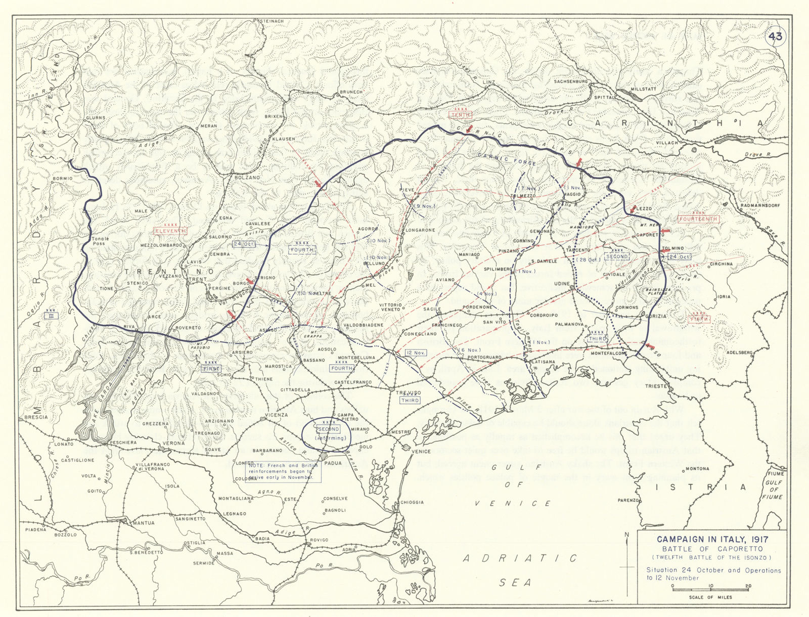 Associate Product World War 1 Italy Campaign Oct-Nov 1917 Battle of Caporetto/12th Isonzo 1959 map