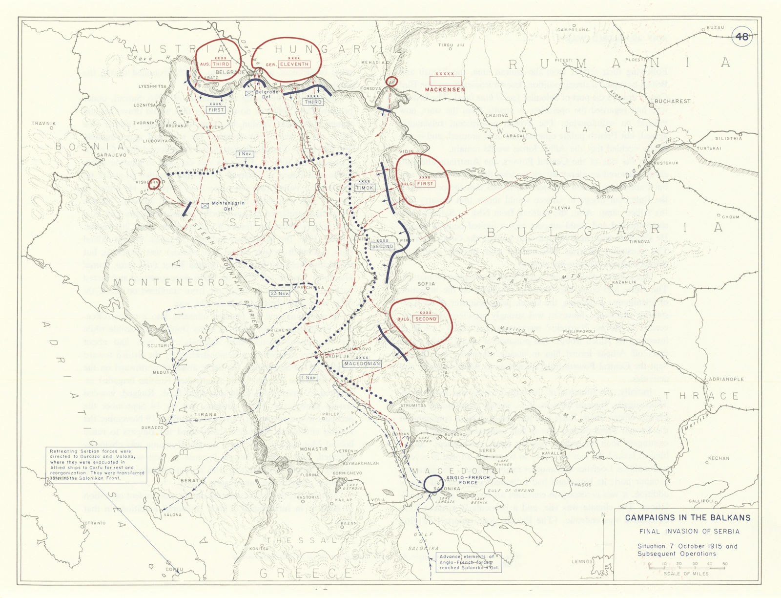 Associate Product World War 1. Balkans Campaign. 7 October 1915. Final Invasion of Serbia 1959 map