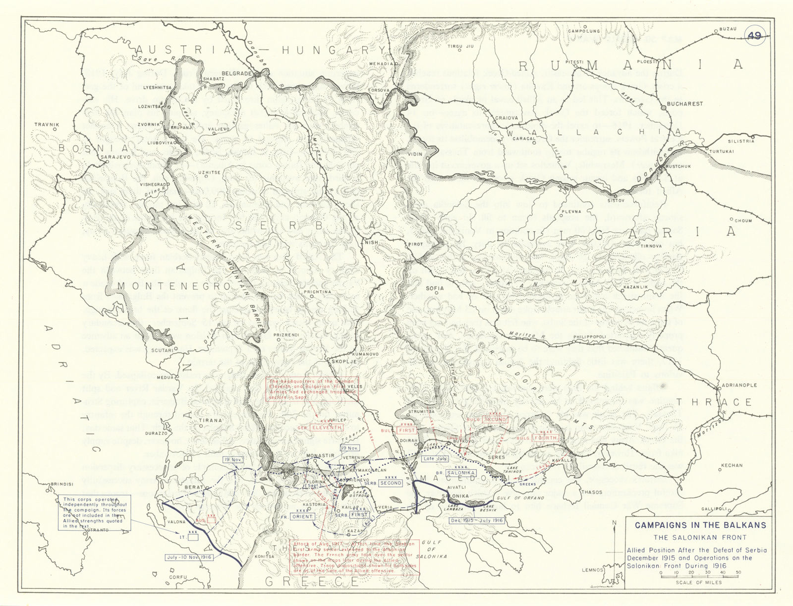 Associate Product World War 1. Balkans Campaign. Salonika Front 1915-1916 Allied Position 1959 map