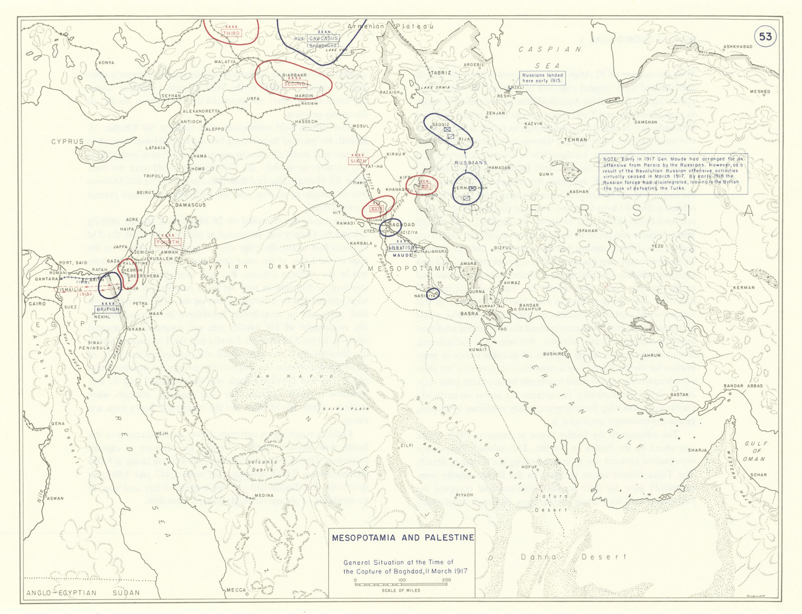 World War 1 Mesopotamia Palestine March 1917 Capture of Baghdad. Iraq 1959 map