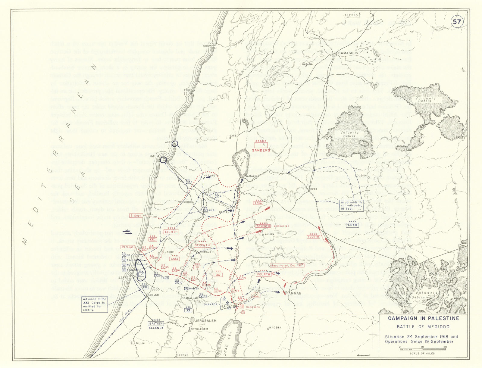 World War 1 Palestine Campaign. 19-24 September Battle of Megiddo 1959 old map