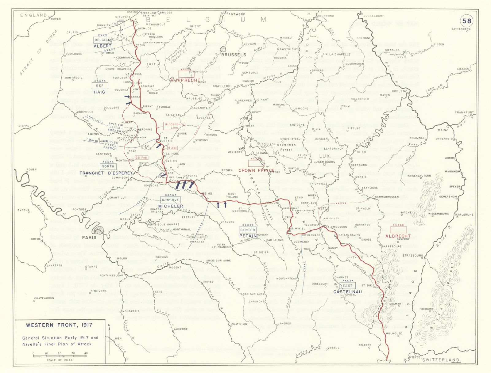 World War 1. Western Front Early 1917. Nivelle's Final Plan of Attack 1959 map