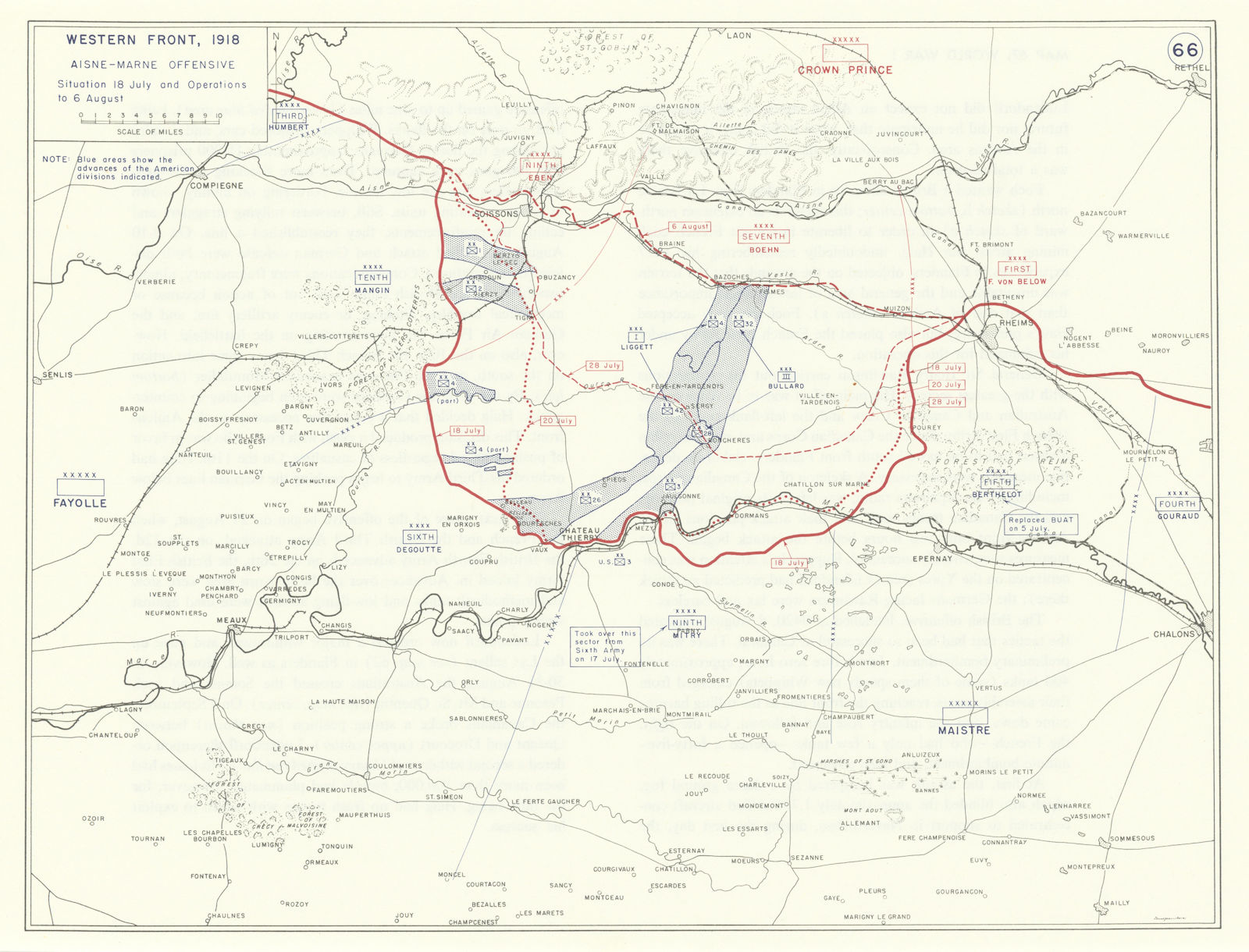 World War 1. Western Front July-August 1918. Aisne-Marne Offensive 1959 map