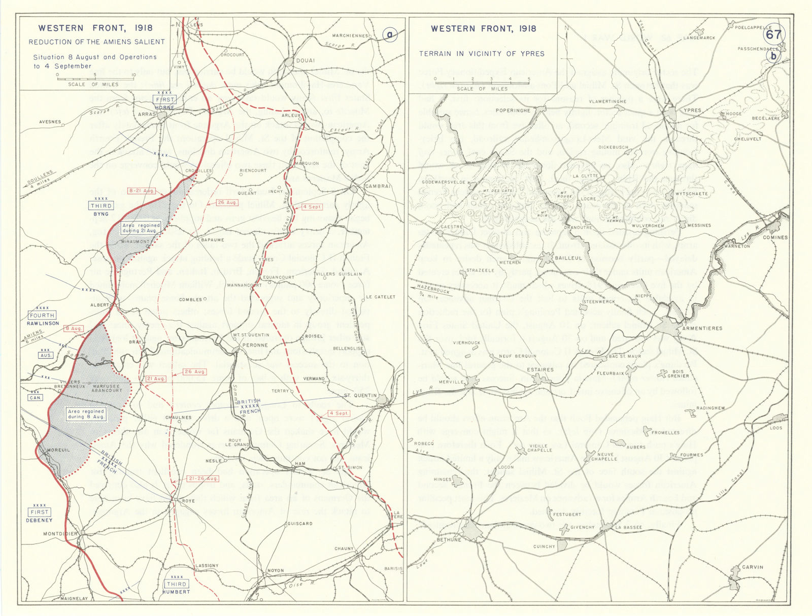 World War 1. Western Front August-Sept 1918. Amiens Salient reduction 1959 map