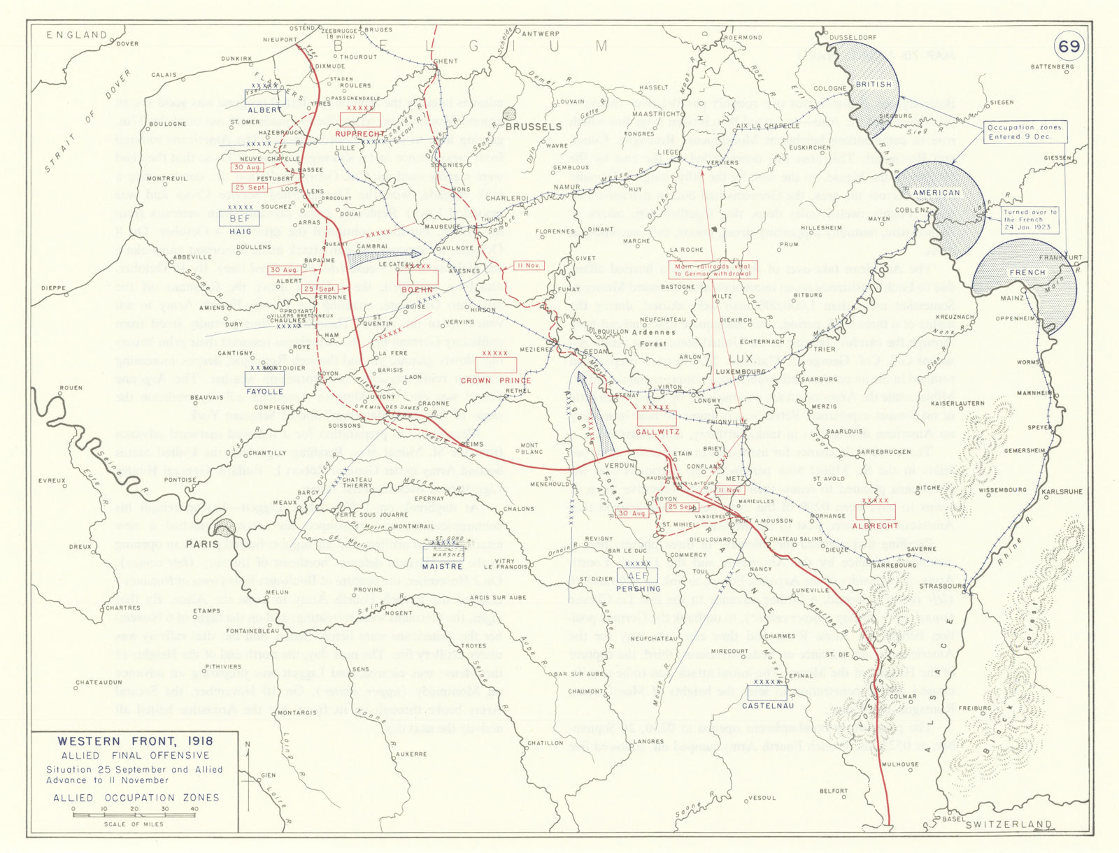 World War 1. Western Front Sept-Nov 1918. Allied Final Offensive 1959 old map