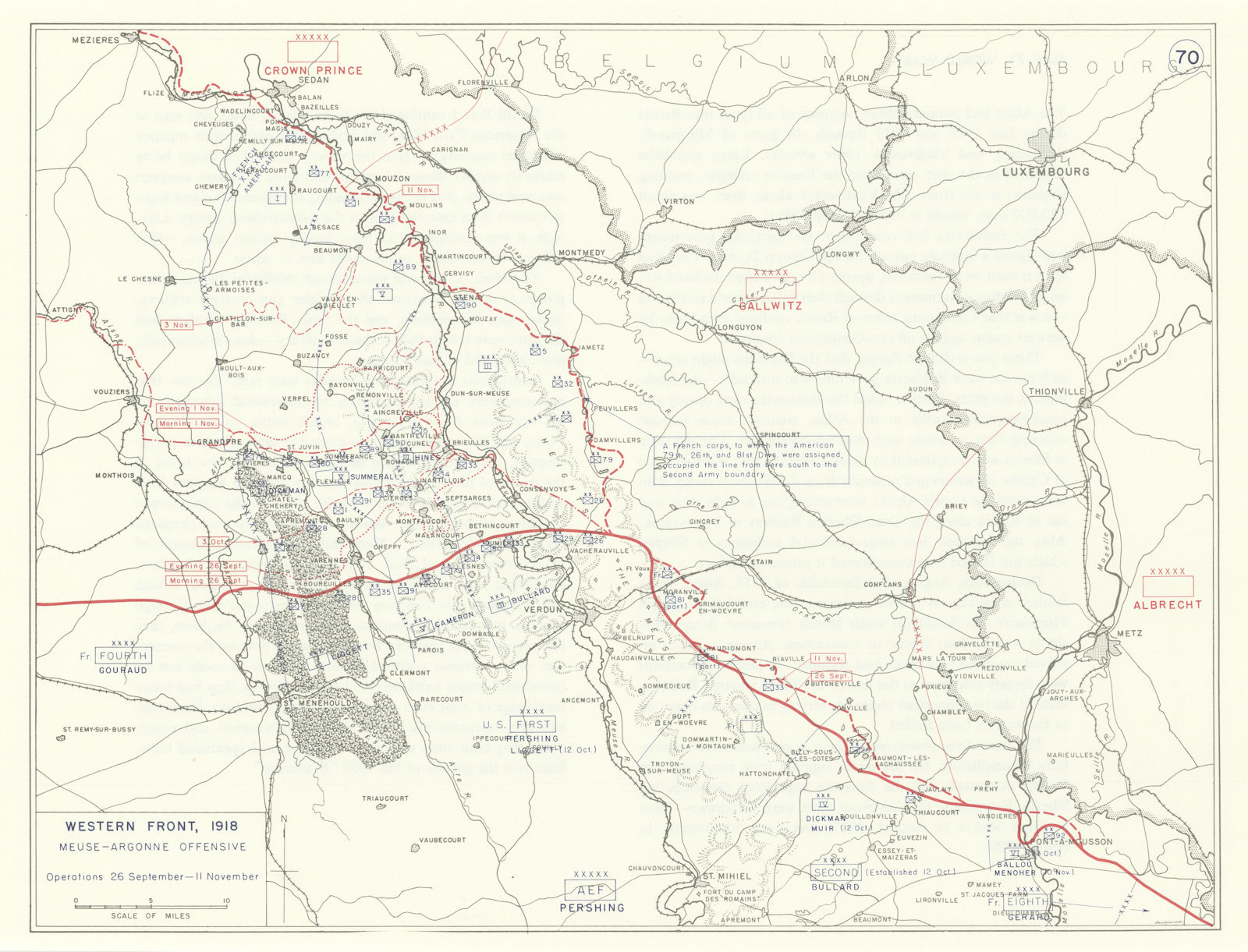 Associate Product World War 1. Western Front Sept-Nov 1918. Meuse-Argonne Offensive 1959 old map