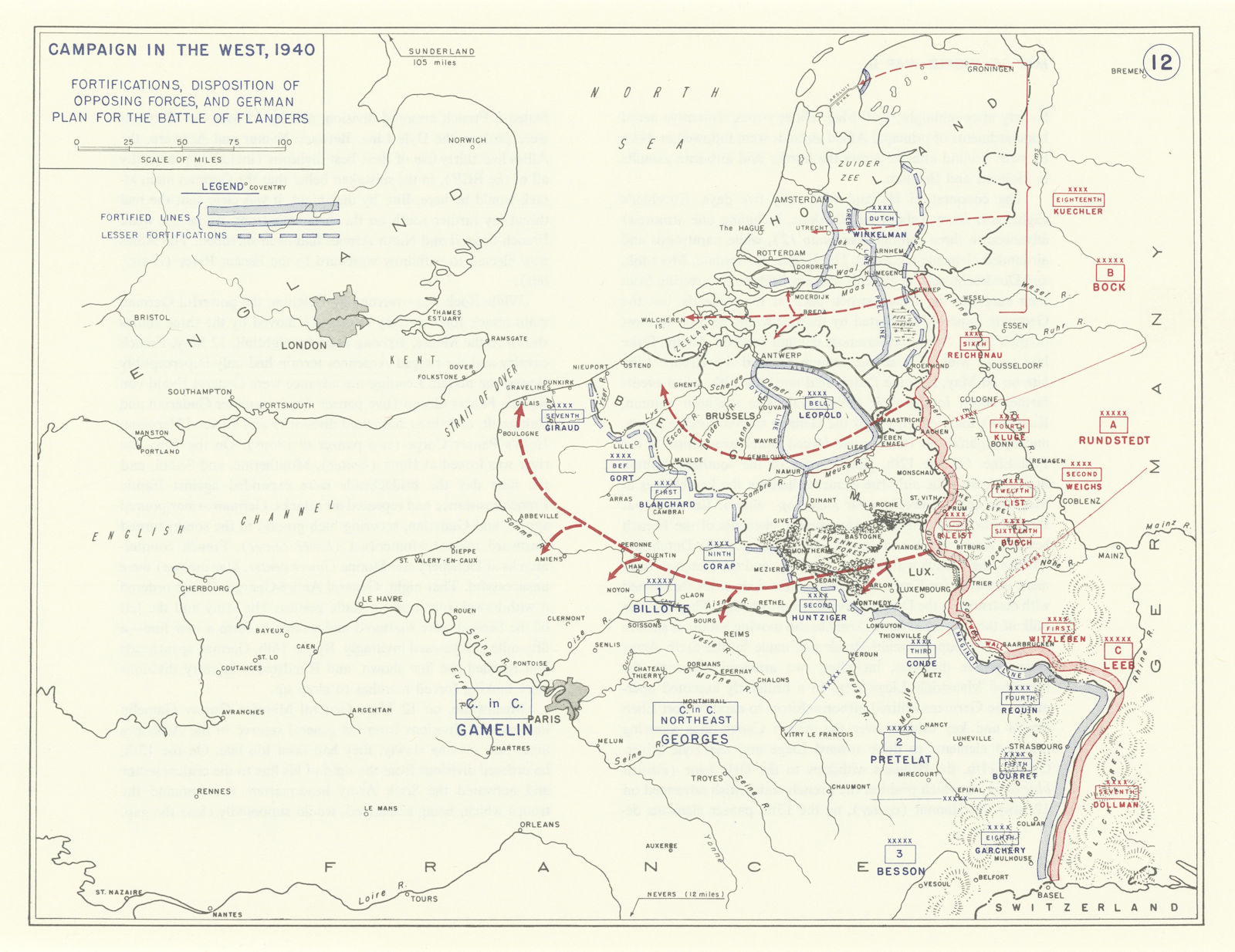 World War 2. Invasion of Belgium & Netherlands 1940. Forces/German plan 1959 map