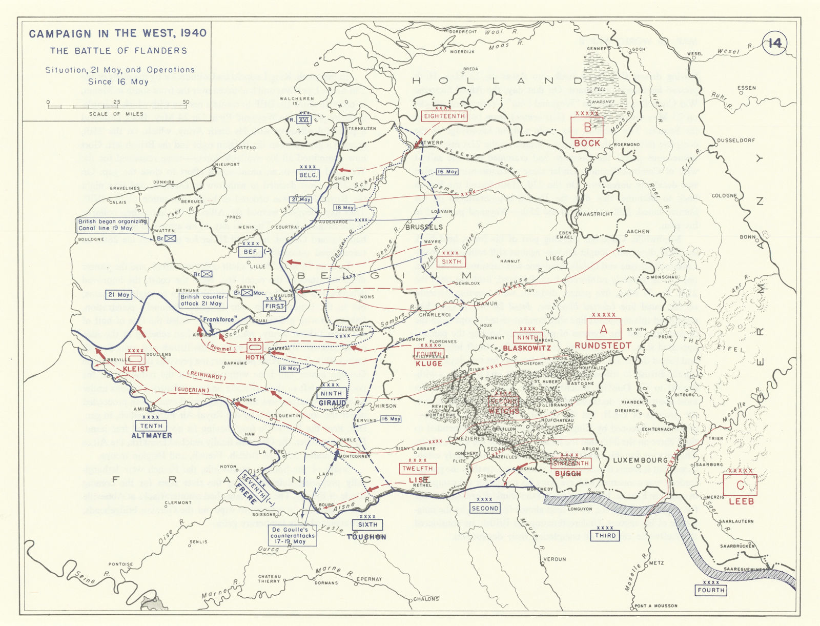 World War 2. Western Campaign 16-21 May 1940 Battle of France & Belgium 1959 map